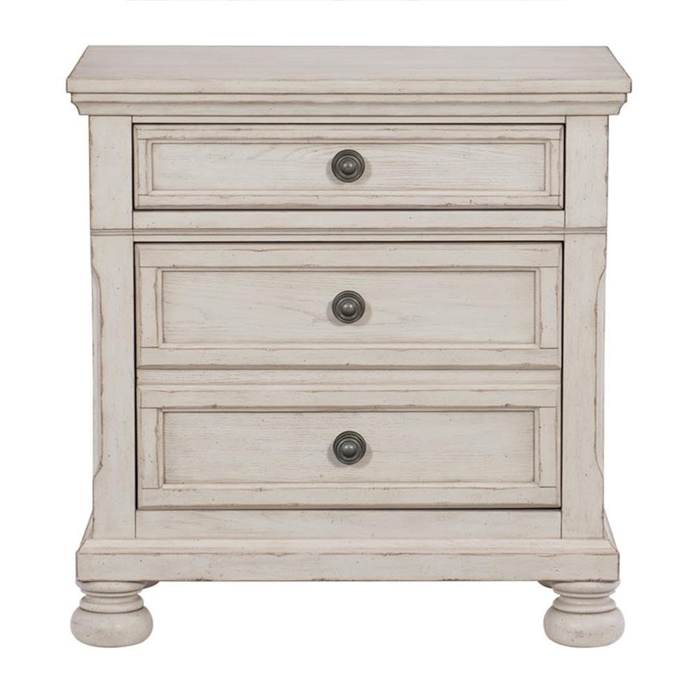 Homelegance 2-Drawer Nightstand with Solid Wood Construction - Antique White Finish for Bedroom Furniture - Perfect for Bedside Storage & Home Decor