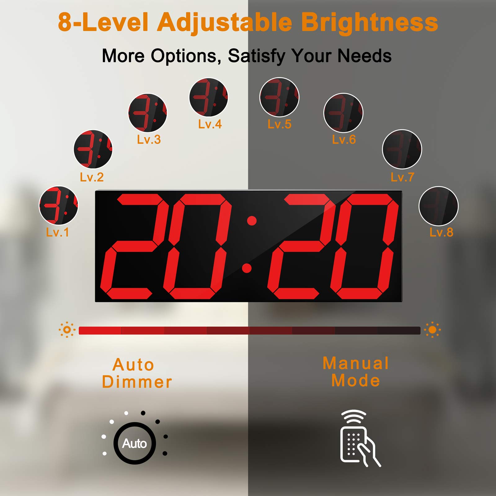 Large LED Digital Wall Clock with 6