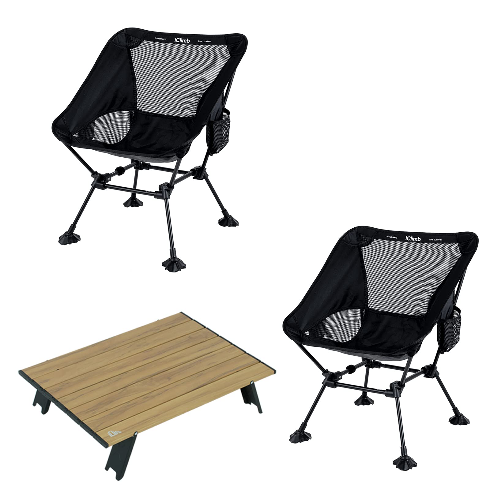 iClimb Mini Folding Table with 2 Anti-Sinking Chairs - Ultralight Portable Camping Set for Couples, Backpacking, Hiking, Beach & Outdoor Concerts | Perfect for Picnics, Tailgating and RV Trips