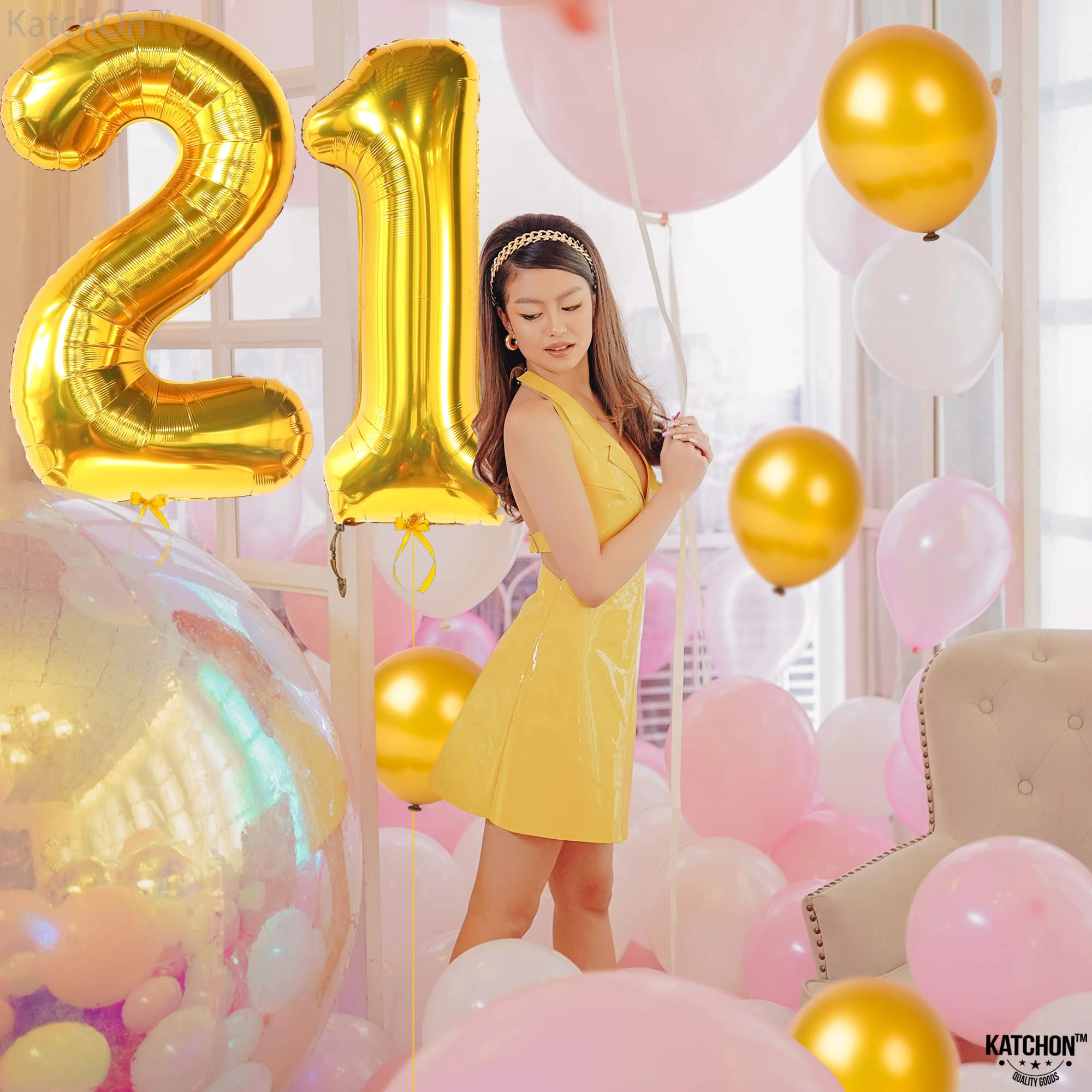 KatchOn Gold 21 Balloon Numbers - 40 Inch Large Foil Balloons for 21st Birthday Party Decorations | Elegant Gold Number Balloons for Women's Milestone Celebration | Perfect for Birthday Backdrops, Photo Booths & Anniversary Decor