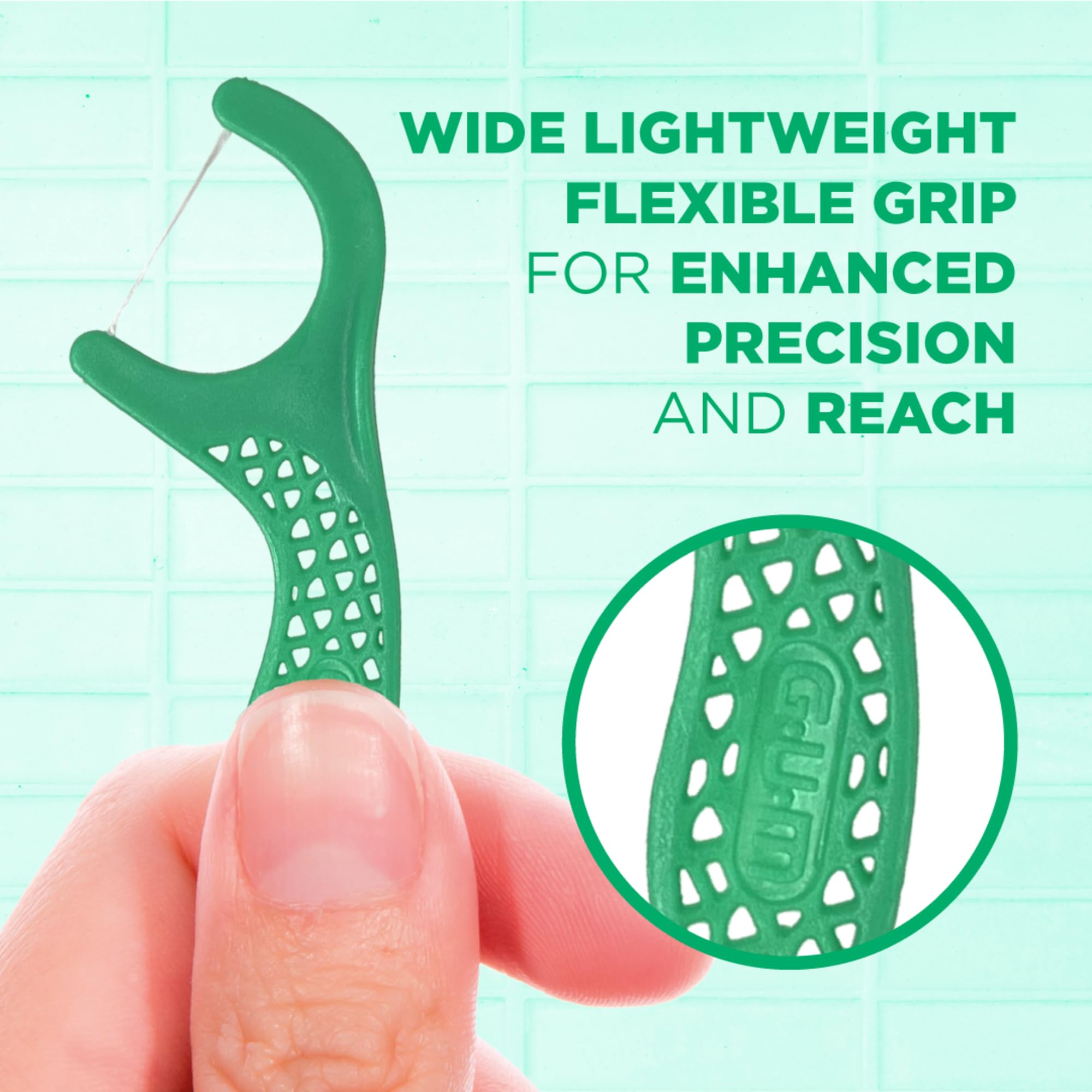 GUM Professional Clean Floss Picks - Extra Strong Shred-Resistant Dental Floss with Easy Grip Handle - 150 Count Mint Flossers for Adults - Perfect for Travel, Office & Daily Oral Care