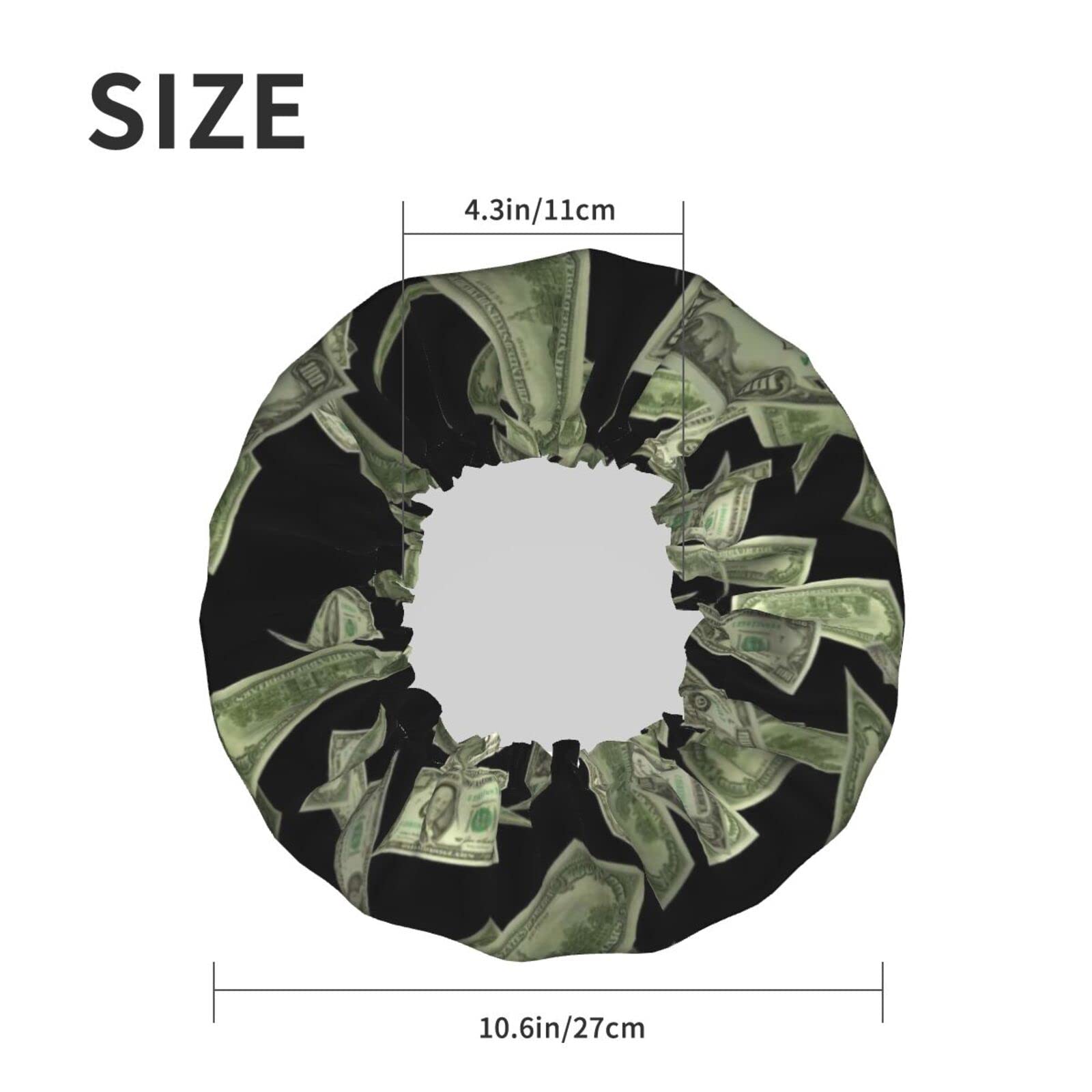 Waterproof Reusable Shower Cap for Women - Dollar Sign Money Print Bath Hair Cap | Double Layer Protection for Shower, Bathing & Spa