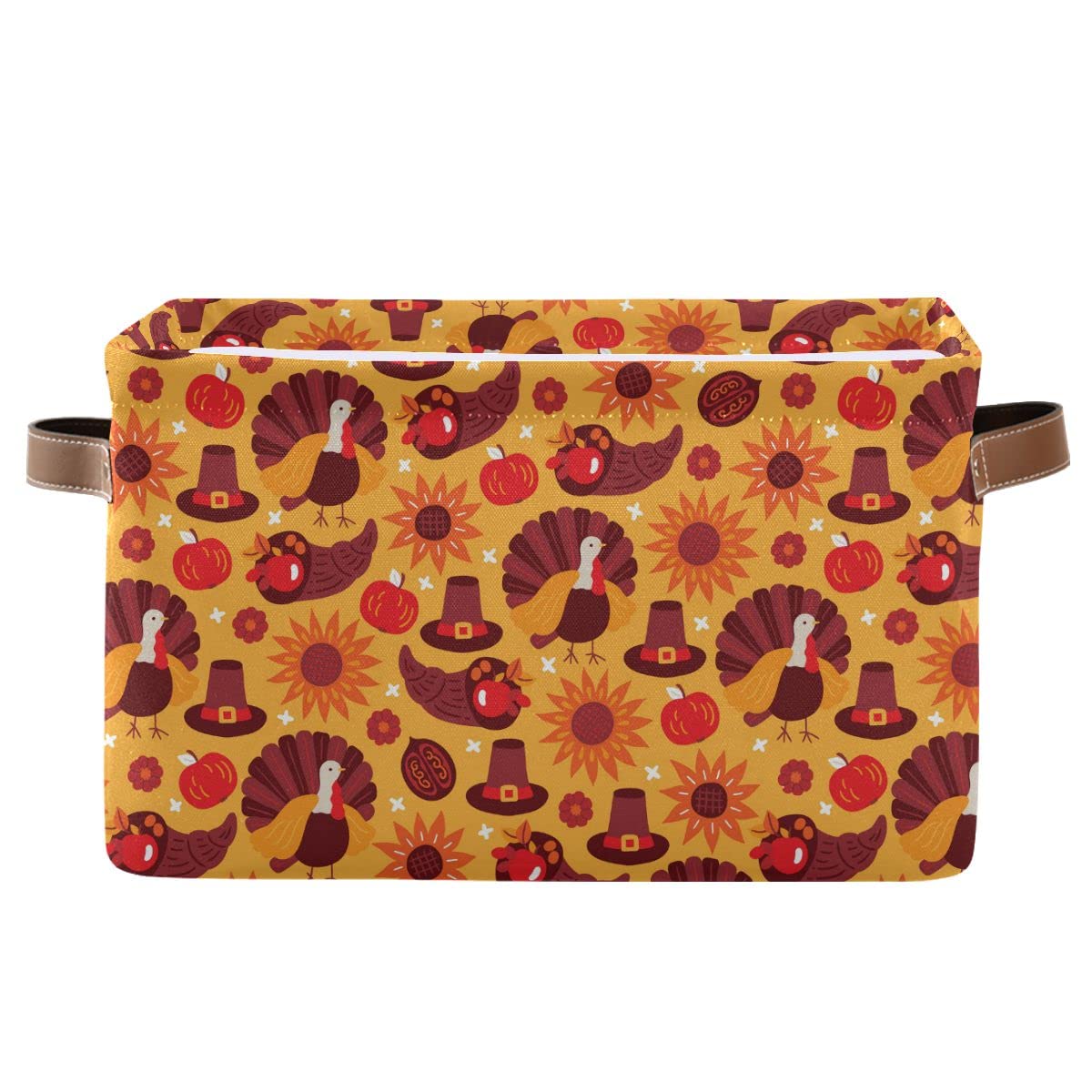 Thanksgiving Turkey Pattern Rectangular Storage Bin - Canvas Square Basket with Handles for Home Organization, Office Supplies, Books, Nursery, Kids Toys, Closet & Laundry Storage - Perfect for Holiday Decor and Gift Giving