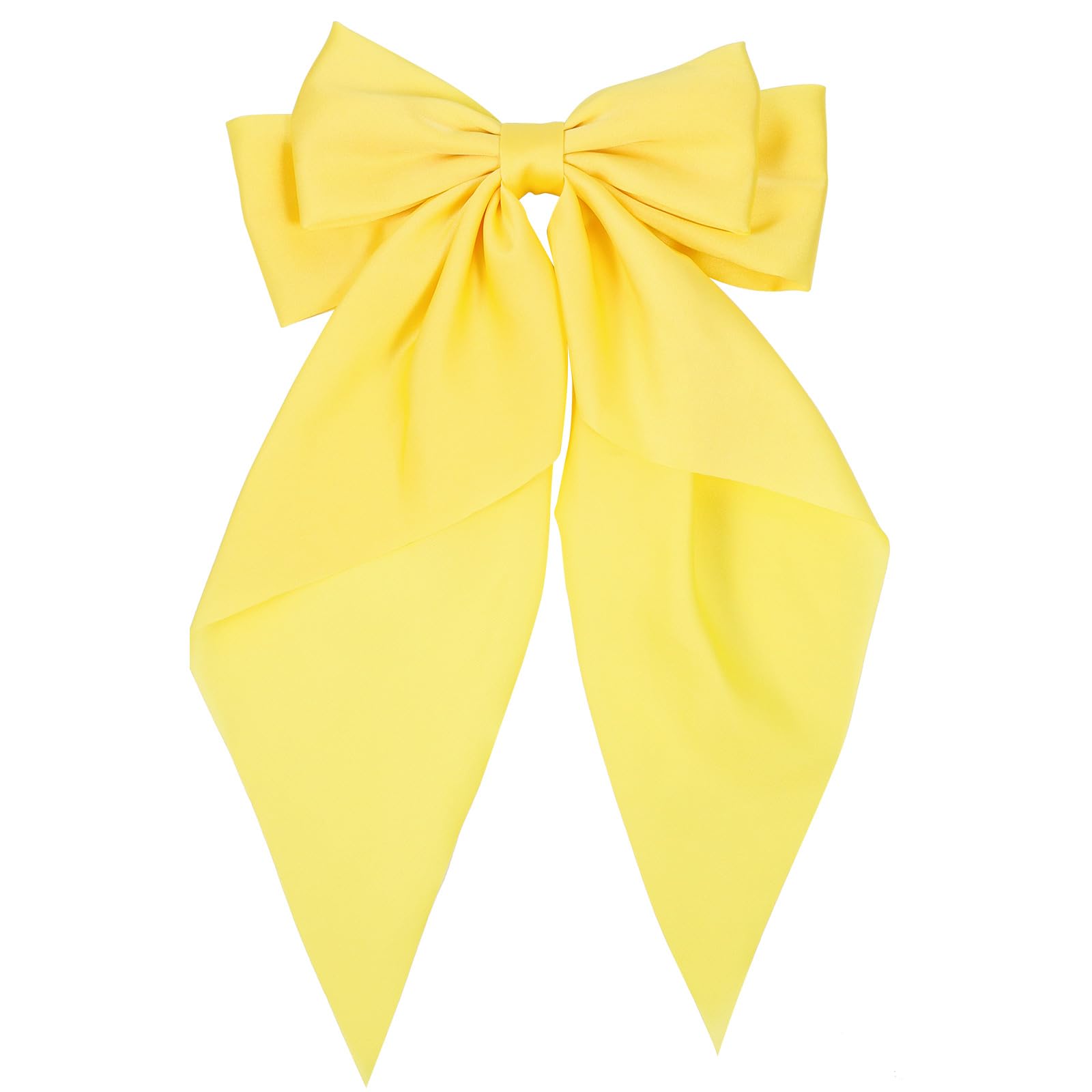 Vintage French Style Hair Bows Clips for Women & Girls - 8 Inch Silky Ribbon Hair Ties with Long Tail - Cute Aesthetic Hair Accessories (1 Pack, Yellow) - Perfect for Weddings, Parties & Everyday Styling
