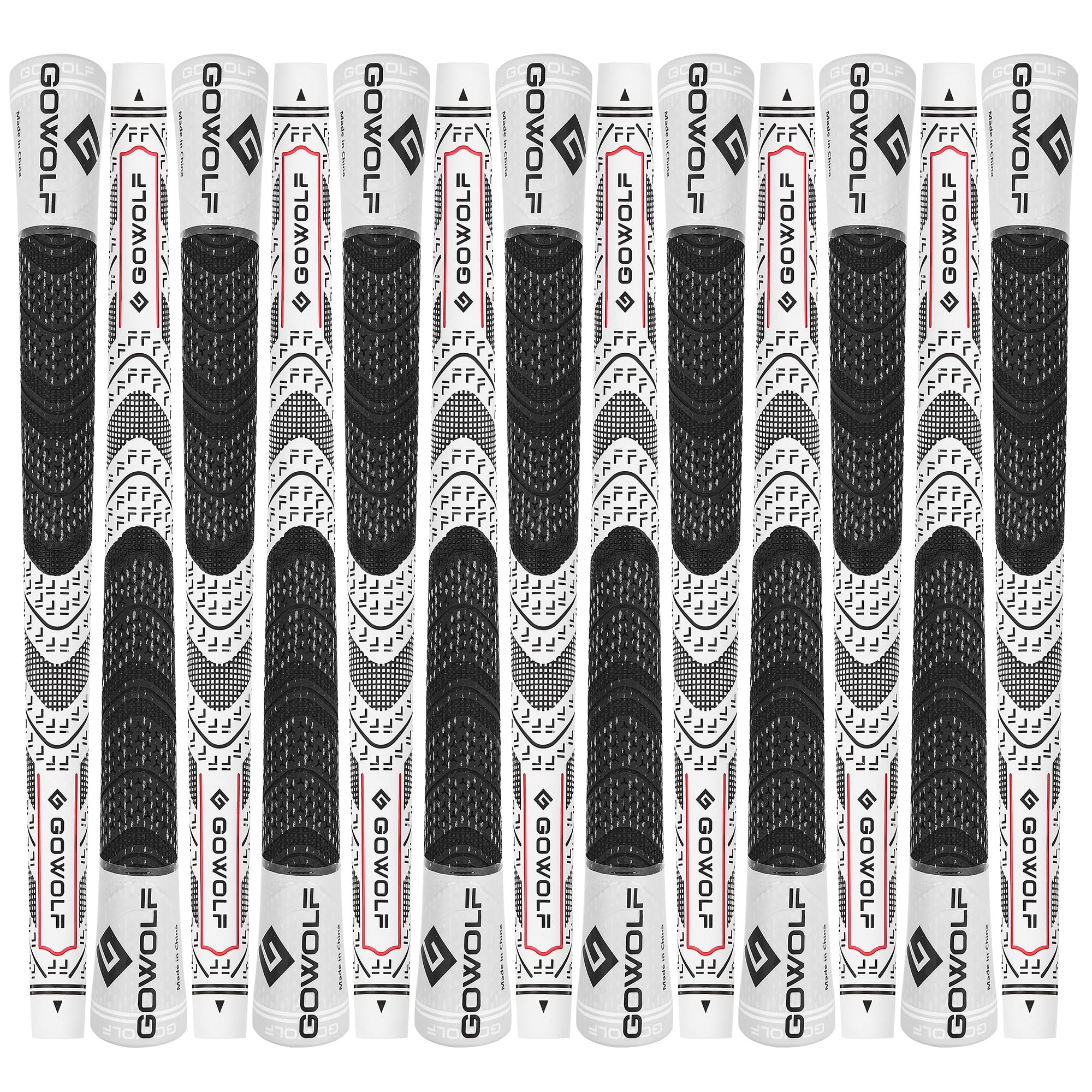 Gowolf 2024 New Cross Corded Rubber Golf Grips - 13 Pack with Free 15 Tapes | Improved Control Multi-Compound Hybrid Golf Club Grips for Enhanced Performance | Perfect for Driving Range, Tournament Play & Golf Practice