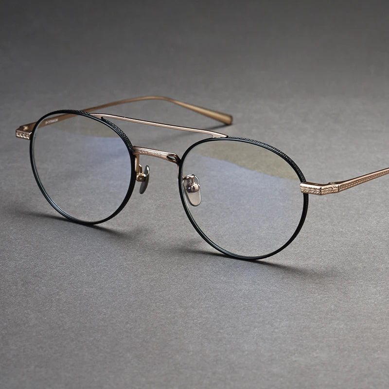 Unisex Black Titanium Full Rim Round Double Bridge Eyeglasses N020 - Stylish & Durable for Work, Reading & Fashion