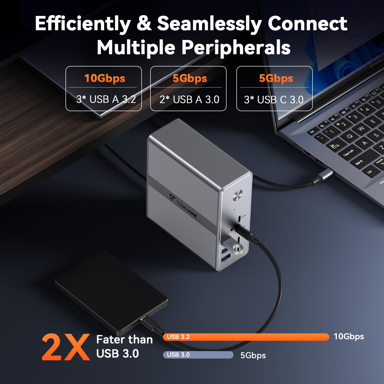 TobenONE 18-in-1 DisplayLink Docking Station with 4 HDMI Ports - Quad/Triple 4K@60Hz Monitor Support, 120W Power Supply - Compatible with Thunderbolt 5/4/3, USB4, USB-C Windows & MacBook (8 USB Ports, Ethernet) - Perfect for Home Office, Multi-Screen Workstations & Gaming Setups