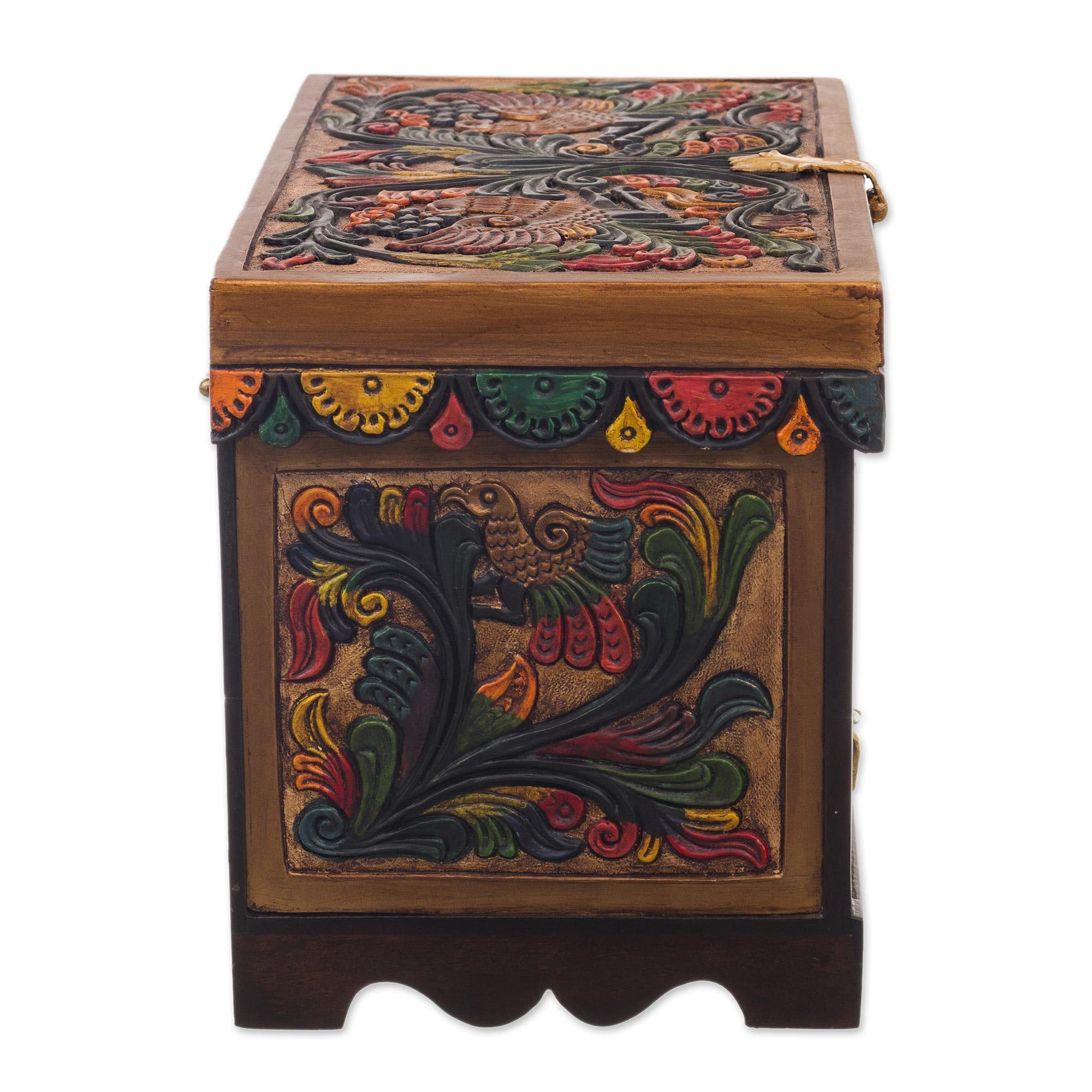 Novica Handmade Amber Leather & Wood Jewelry Box - Handcrafted Treasure Chest for Necklaces, Rings & Keepsakes - Perfect Gift for Women, Brides & Jewelry Organizers (Home Decor, Dresser Display, Travel Storage)