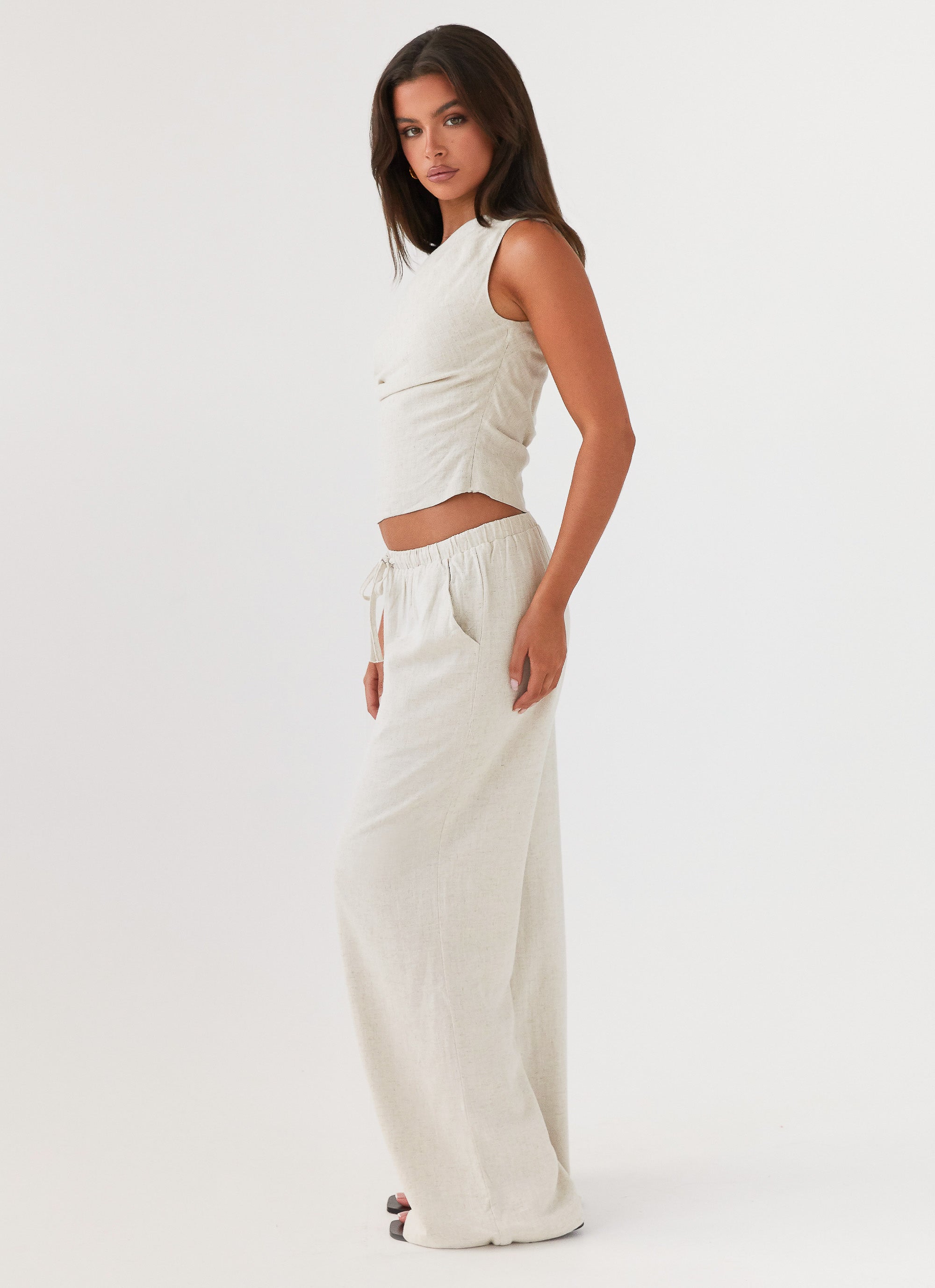 Fresh Face Linen Pants for Women - Soft & Breathable Oatmeal Color Loungewear - Perfect for Yoga, Travel & Relaxation at Home