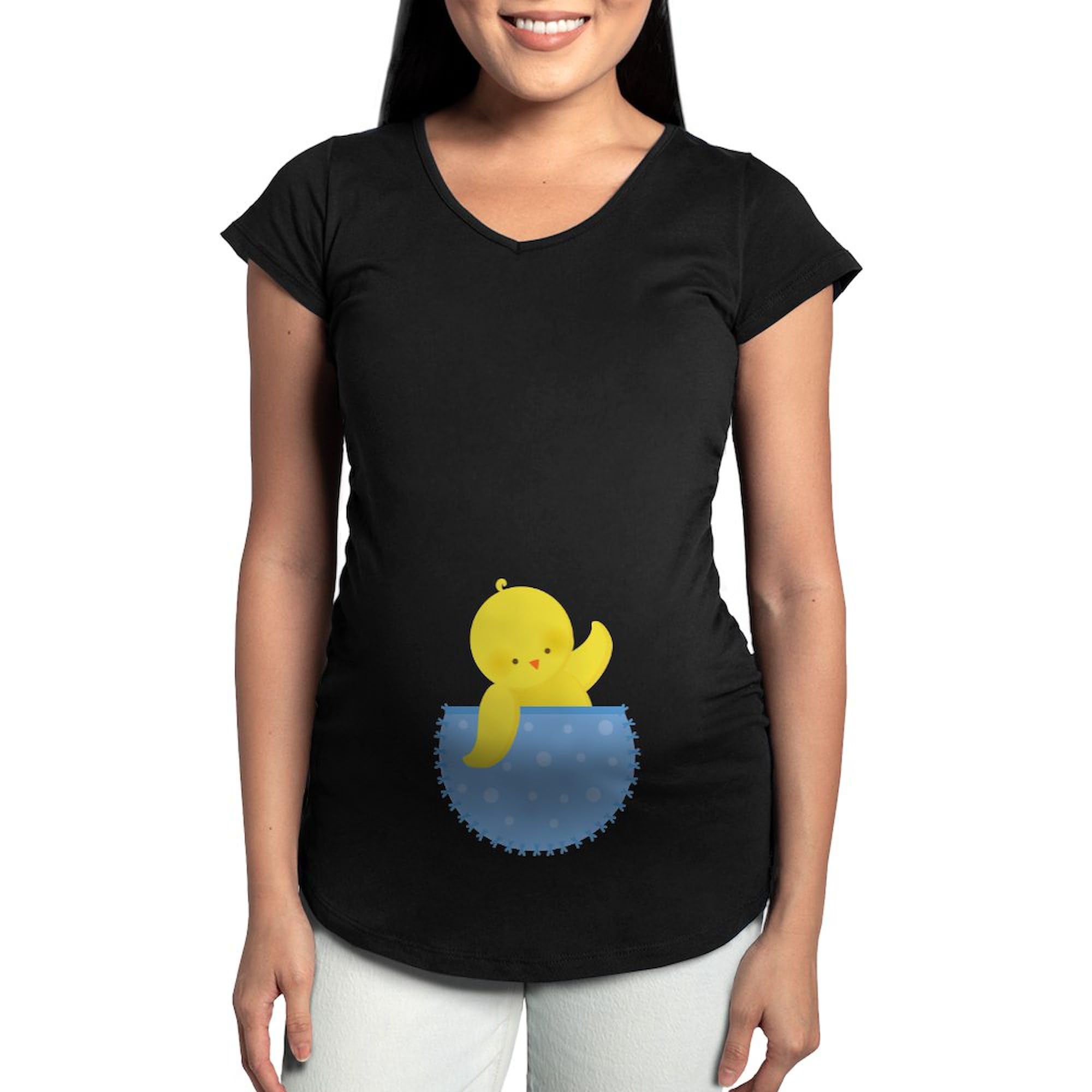 Easter Chick Pregnancy Maternity T-Shirt - Women's Ruched Side Dark Tee for Expecting Moms | Perfect for Baby Showers, Maternity Photos & Easter Celebrations