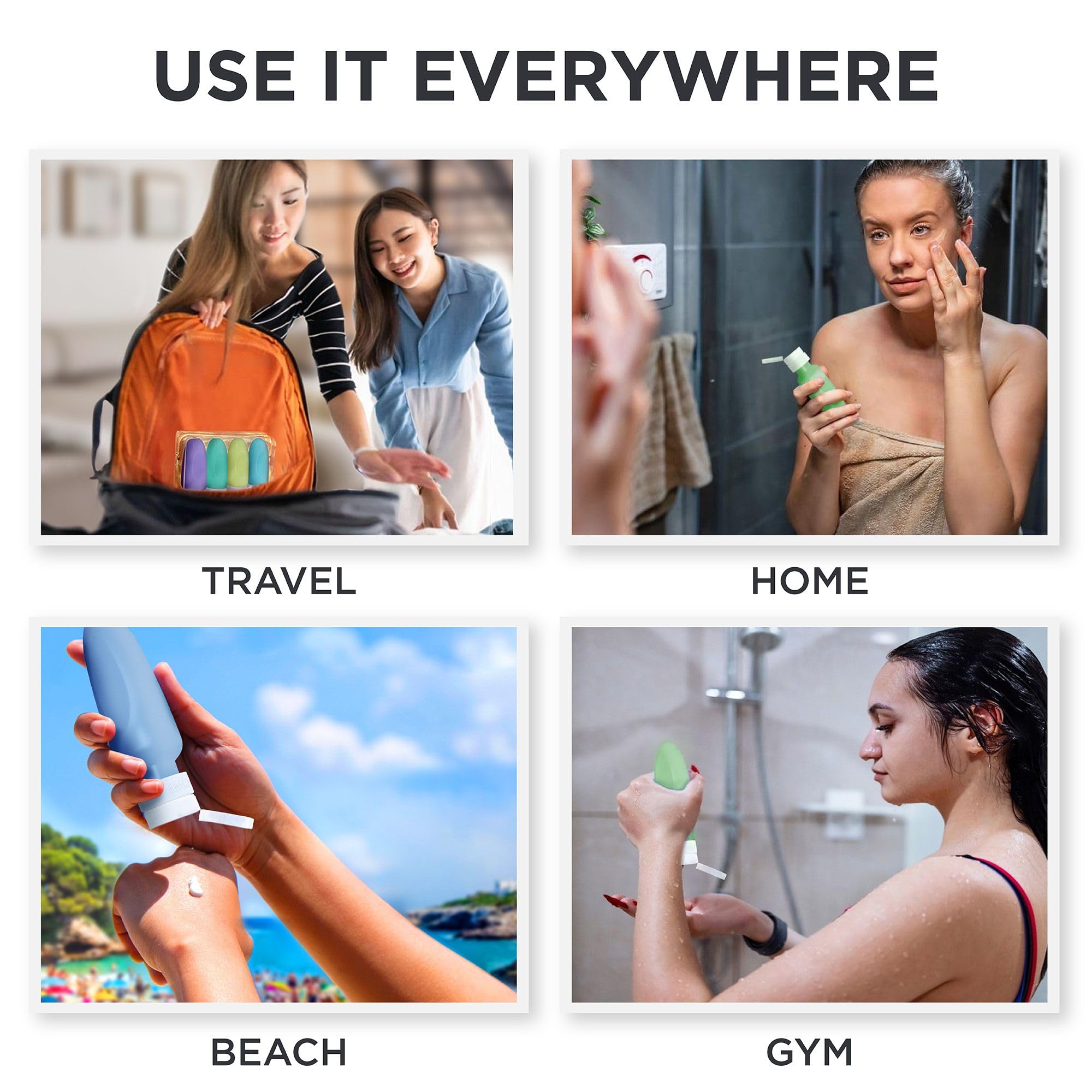 Dot&Dot Leak Proof Travel Bottles for Toiletries (3oz) - TSA Approved Silicone Shampoo & Conditioner Containers with Labels - Perfect for Airplane Carry-On, Gym, Camping & Vacation Essentials