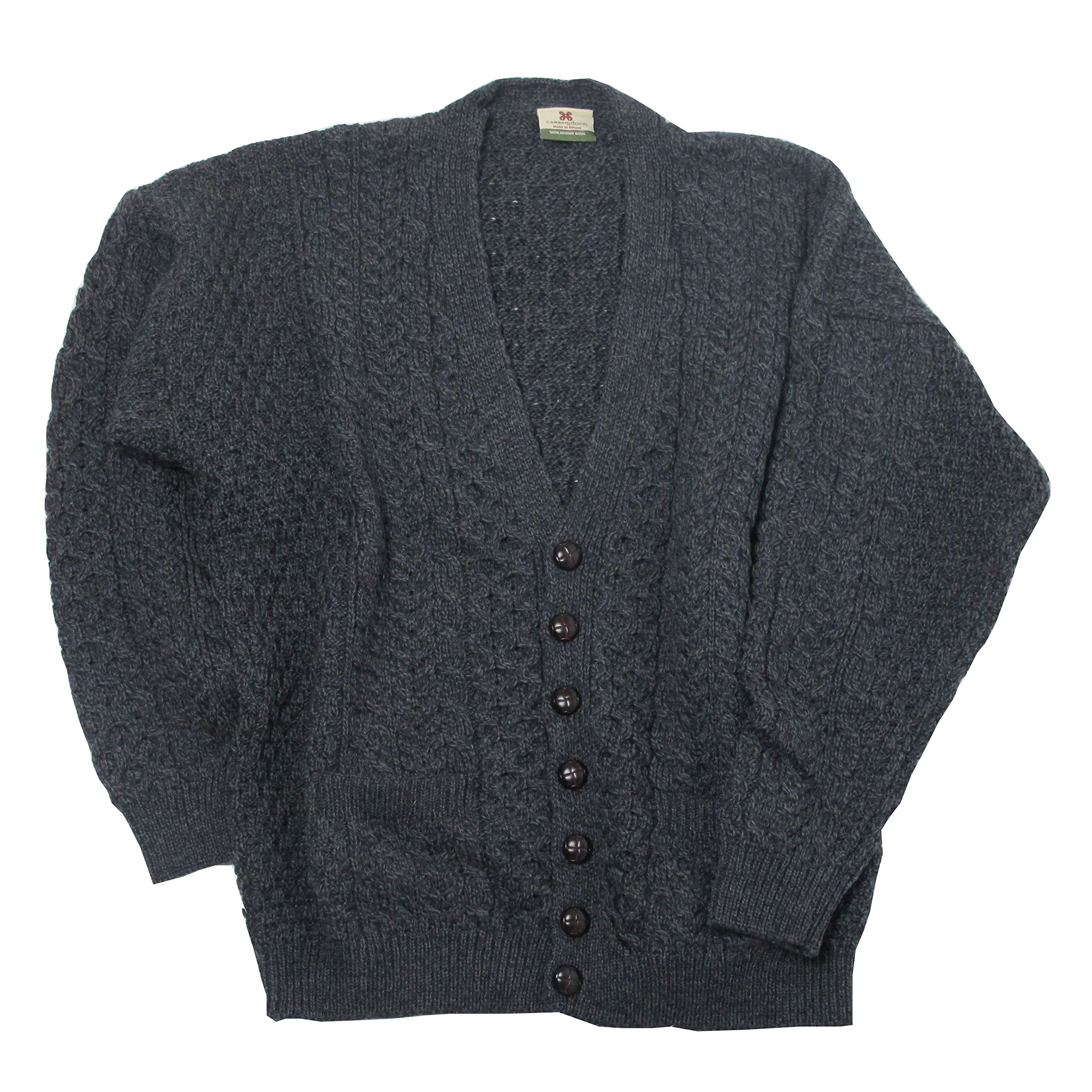 100% Merino Wool Irish Aran Sweater for Men - Premium Made in Ireland Cardigan (Charcoal, Medium) | Warm Winter Wear, Casual Office Outfit & Cozy Home Lounge