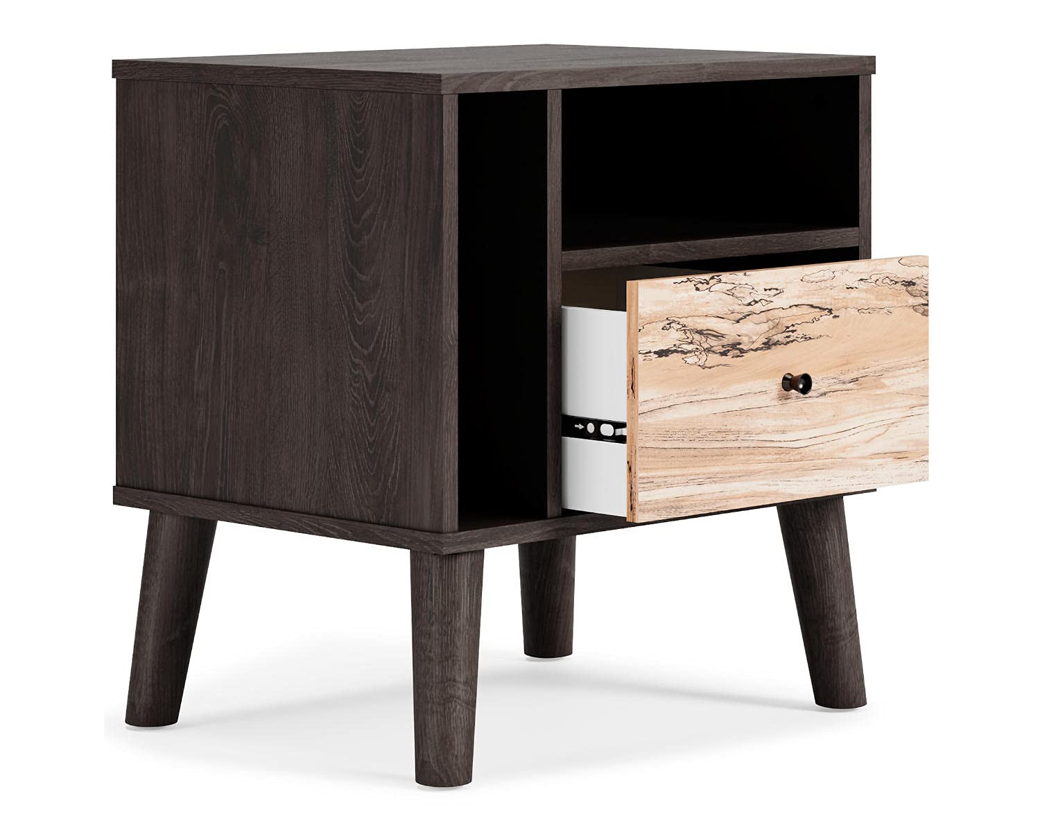Signature Design by Ashley Piperton Modern Replicated Sugarberry 1-Drawer Nightstand in Black - Stylish Bedside Table for Bedroom Decor & Storage