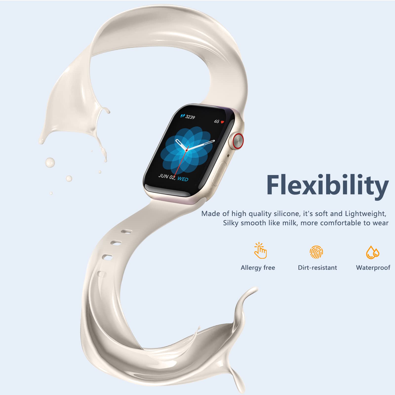 8 Pack Sport Bands Compatible with Apple Watch 38mm 40mm 41mm 42mm 44mm 45mm 46mm 49mm - Soft Silicone Waterproof Strap for Apple Watch Ultra/Ultra 2 & iWatch Series 10/9/8/7/6/5/4/3/2/1/SE - Perfect for Running, Swimming & Everyday Wear
