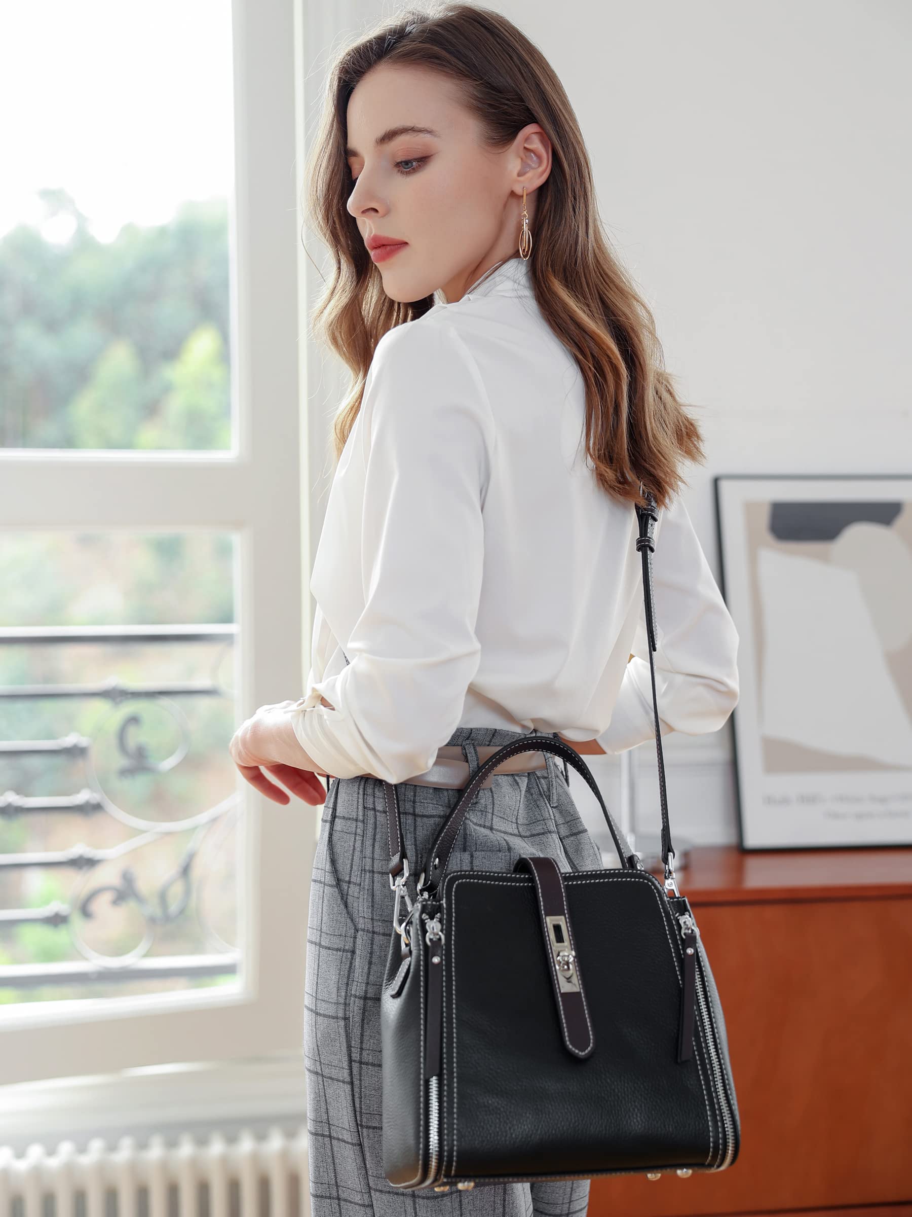 HESHE Genuine Leather Purses for Women - Stylish Shoulder Bags, Satchels & Crossbody Handbags | Fashionable Ladies Pocketbook & Designer Bags for Work, Travel & Everyday Use