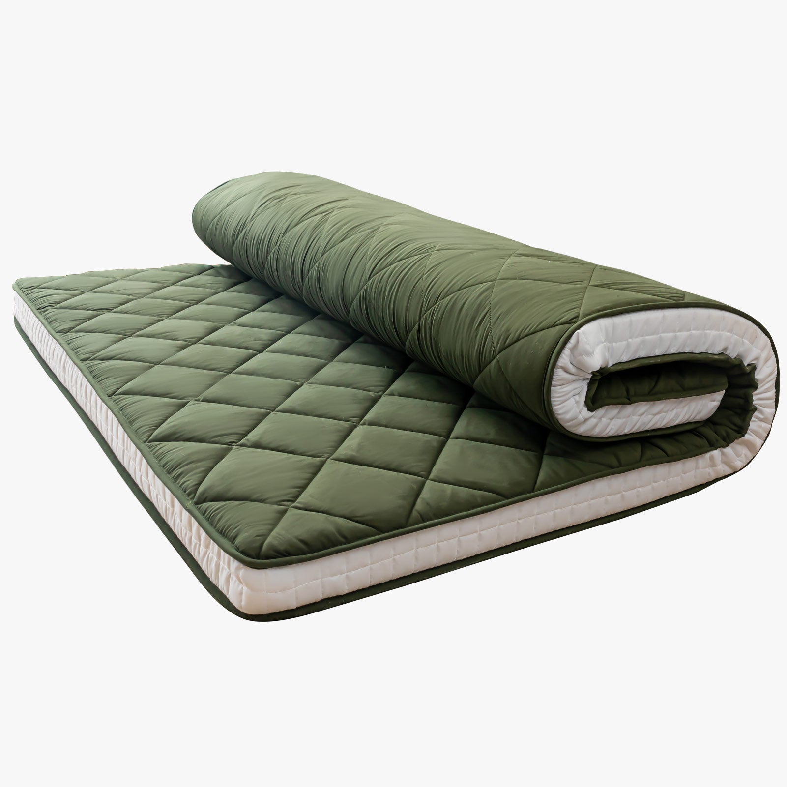 MAXYOYO Diamond Patterned Padded Japanese Floor Mattress - Extra Thick Quilted Mattress Topper in Green | Perfect for Guest Beds, Meditation & Small Spaces