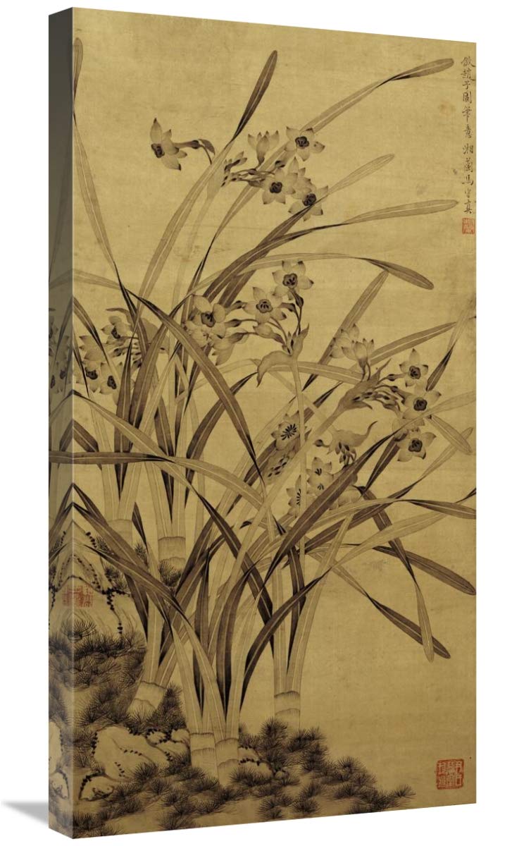 30 in. Narcissus Art Print - Ma Shouzhen Chinese Flower Painting - Vintage Wall Decor for Living Room, Bedroom & Office