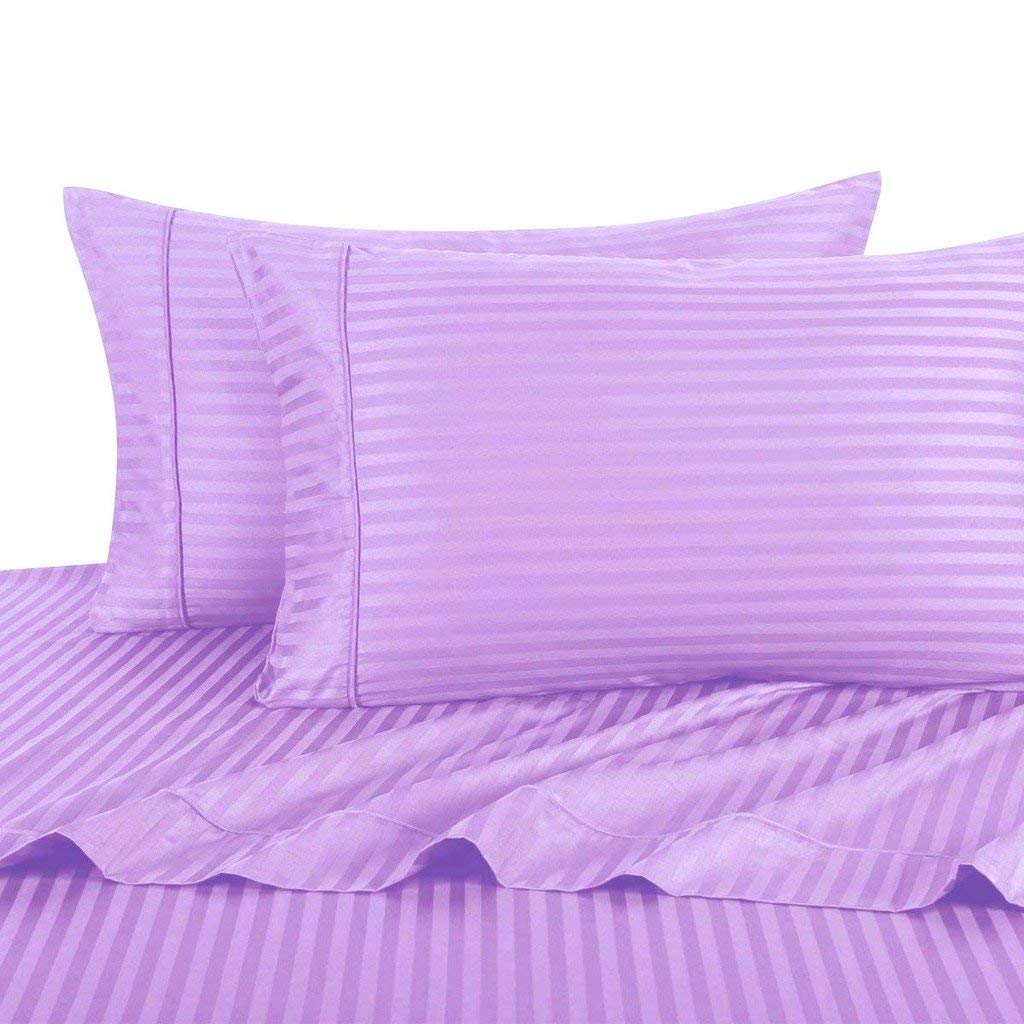 1000 Thread Count 100% Egyptian Cotton California King Sheet Set - 4 Piece Premium Hotel Quality Lavender Stripe Bedding for Luxury Comfort | Perfect for Master Bedrooms, Guest Rooms & Upscale Hotels