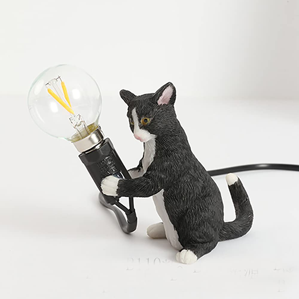 UWEL Nordic Animal Table Lamp - Resin Cat Desk Light for Bedroom, Home Decor, Night Light (Black) | Perfect for Kids' Rooms, Living Room & Office Lighting