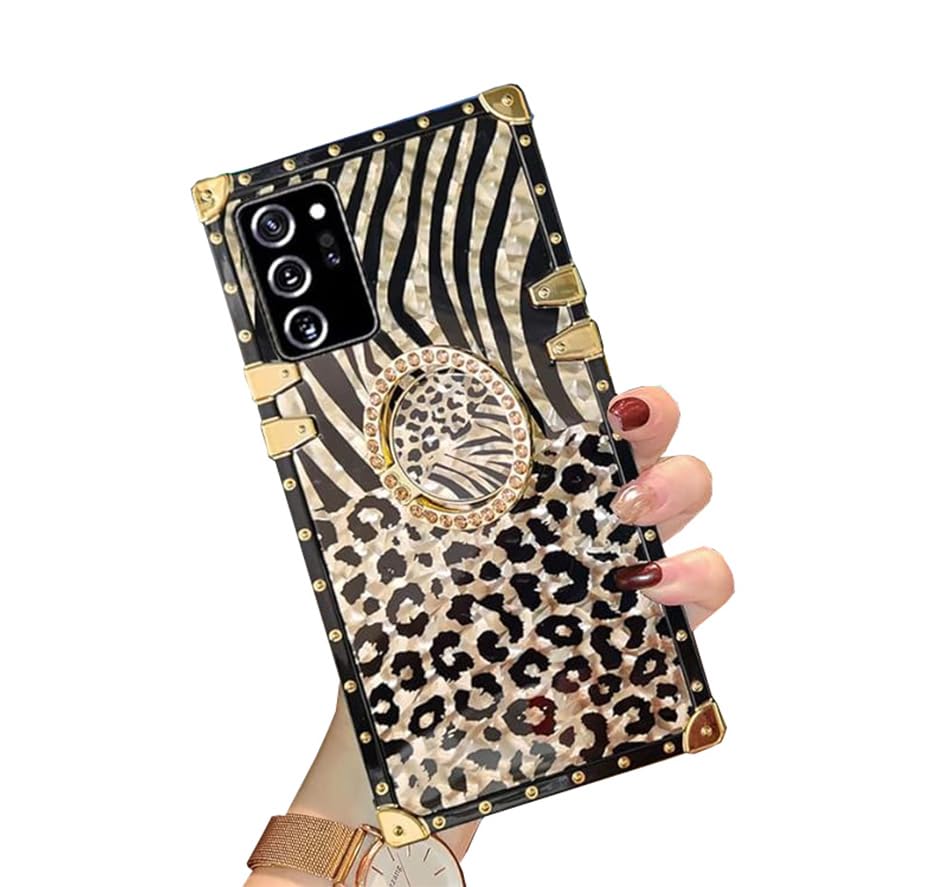 Samsung Galaxy A20 30 Case - Fashion Glitter Bling Leopard Print Soft Phone Cover with Finger Ring Grip & Kickstand for Women Girls | Perfect for Everyday Use, Travel, and Work