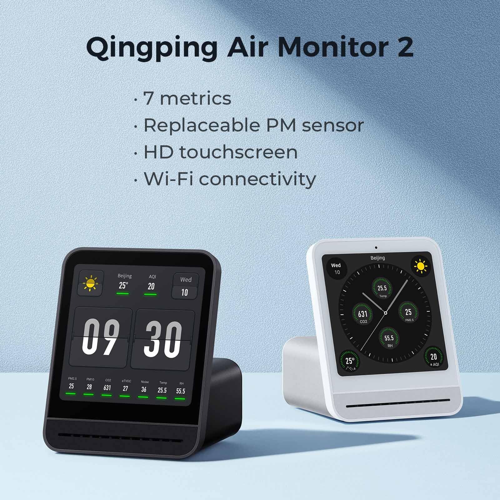 Qingping Air Quality Monitor Gen 2 - Indoor PM2.5 CO2 PM10 Noise Temp Humidity Detector with Alarm Clock | Smart Home & Bedroom Air Tester for Healthier Living & Baby Nursery Safety