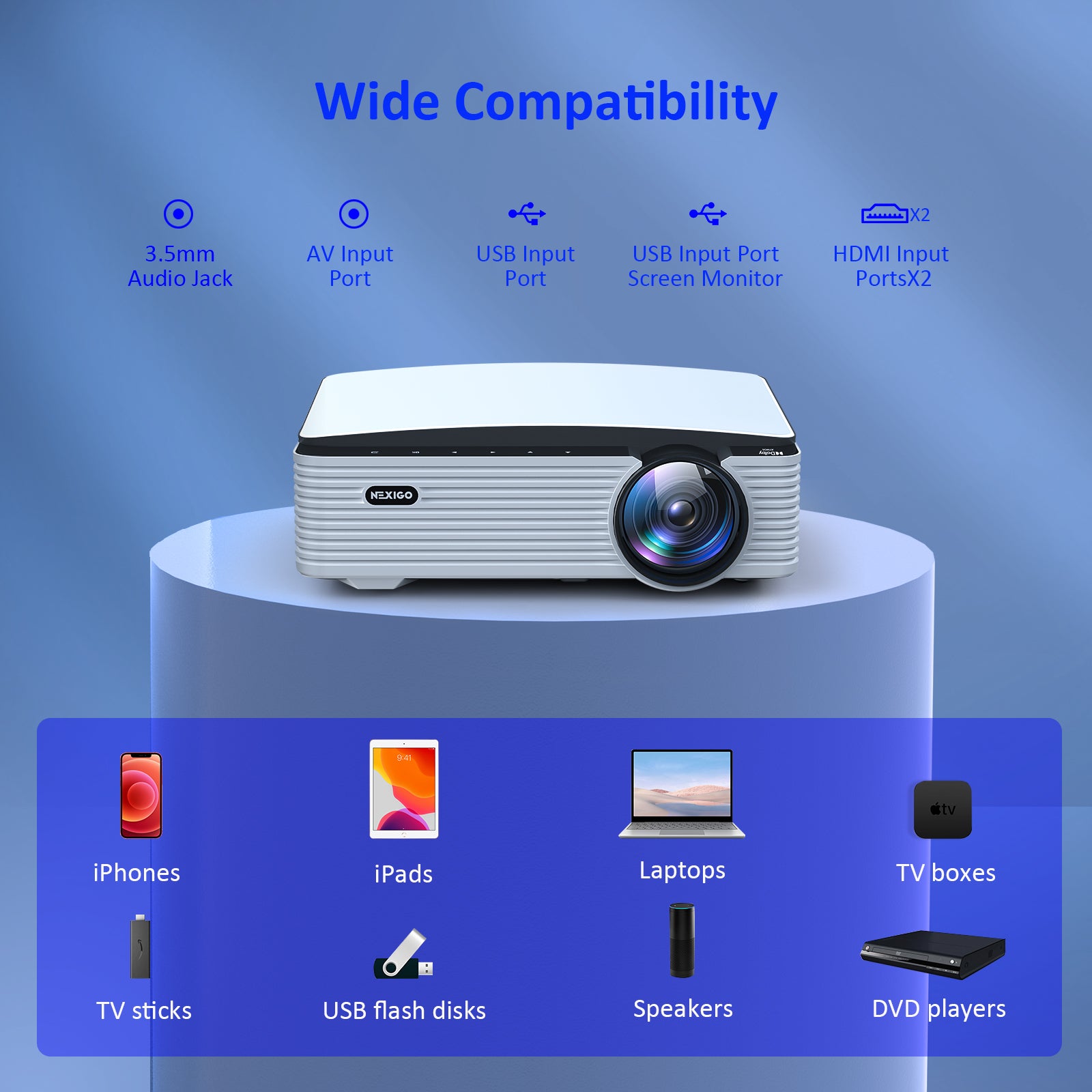 NexiGo PJ30 1080P HD LCD Projector for Home Theater, Outdoor Movies, Gaming & Presentations - Portable Video Projector with HDMI, USB, AV Inputs