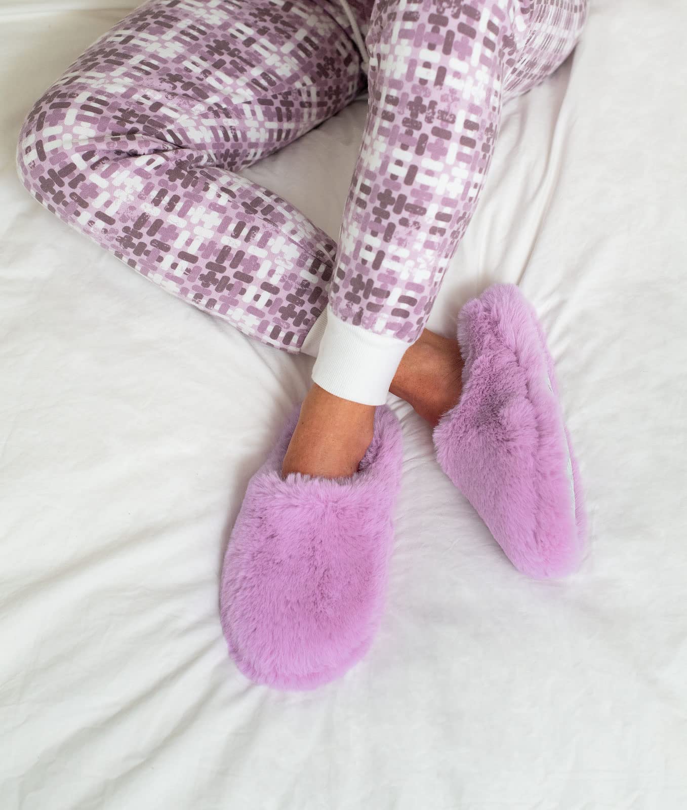 Cozy Women's Fluffy Slippers by PajamaGram - Soft Indoor/Outdoor House Shoes for Relaxing at Home, Spa Days & Winter Comfort