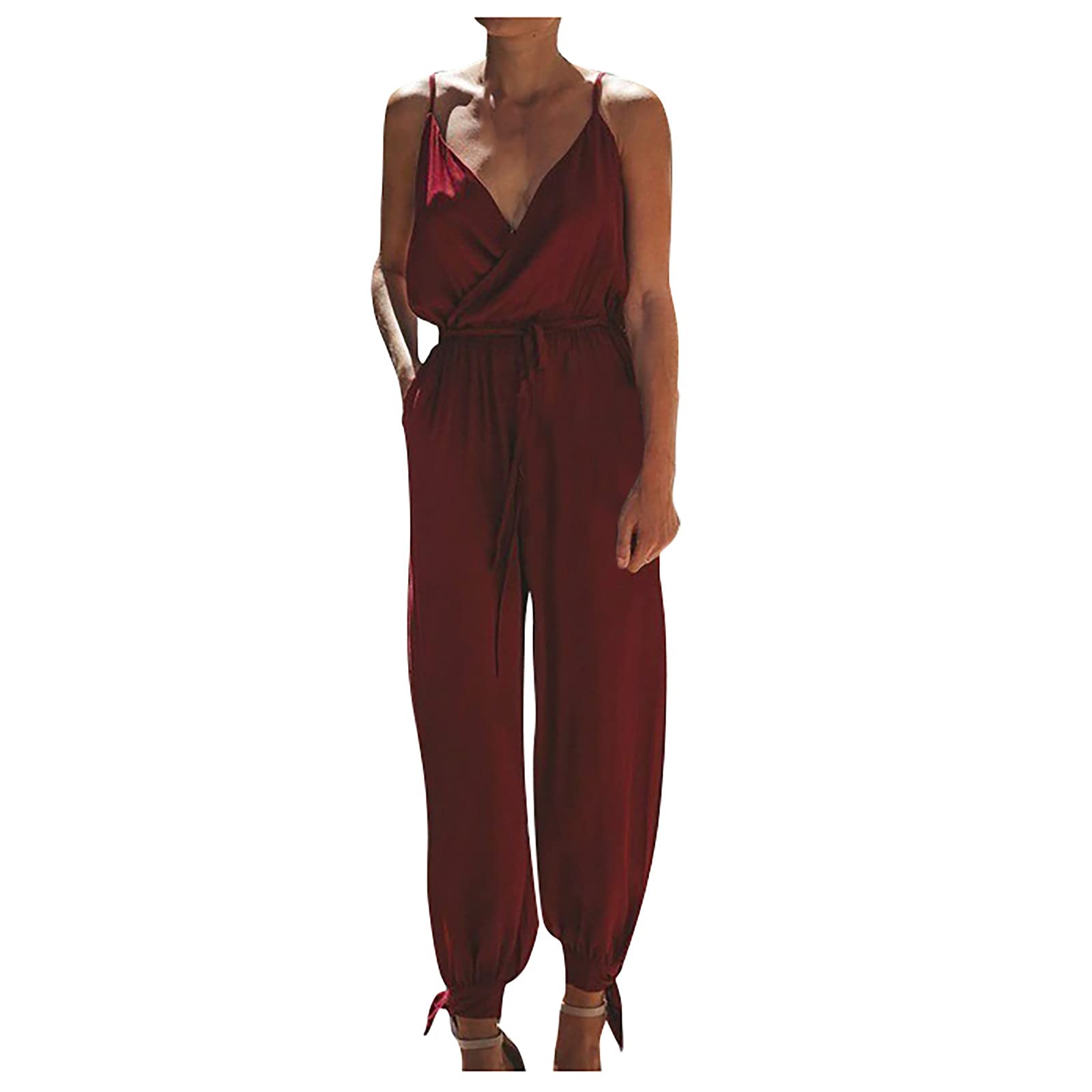 Sukilimiy Women's Plus Size Wide Leg Jumpsuit - Sleeveless Button Up Romper with Belt for Casual Wear, Summer Outfits & Beach Vacations