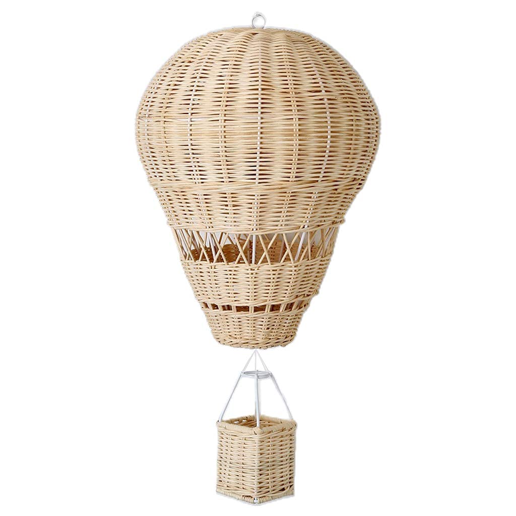 Hand Woven Rattan Hanging Hot Air Balloon Nursery Decor - Boho Chic Baby Room Hanging Mobile, Gender Neutral Nursery Wall Art for Boys & Girls - Perfect for Baby Showers, Birthday Gifts & Kids Bedroom Decor