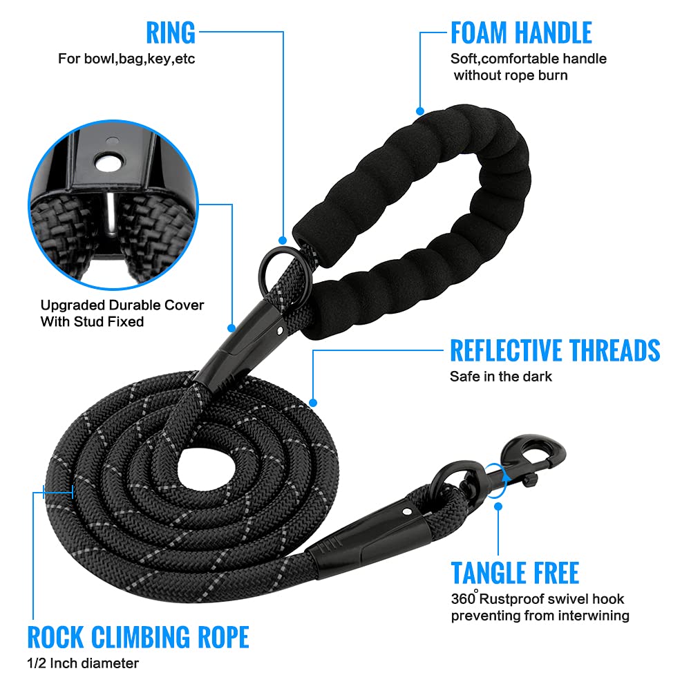 **Plutus Pet Heavy Duty Reflective Rope Dog Leash - Comfortable Padded Handle, Durable 4/5/6 FT Leash for Small, Medium & Large Dogs (1/2