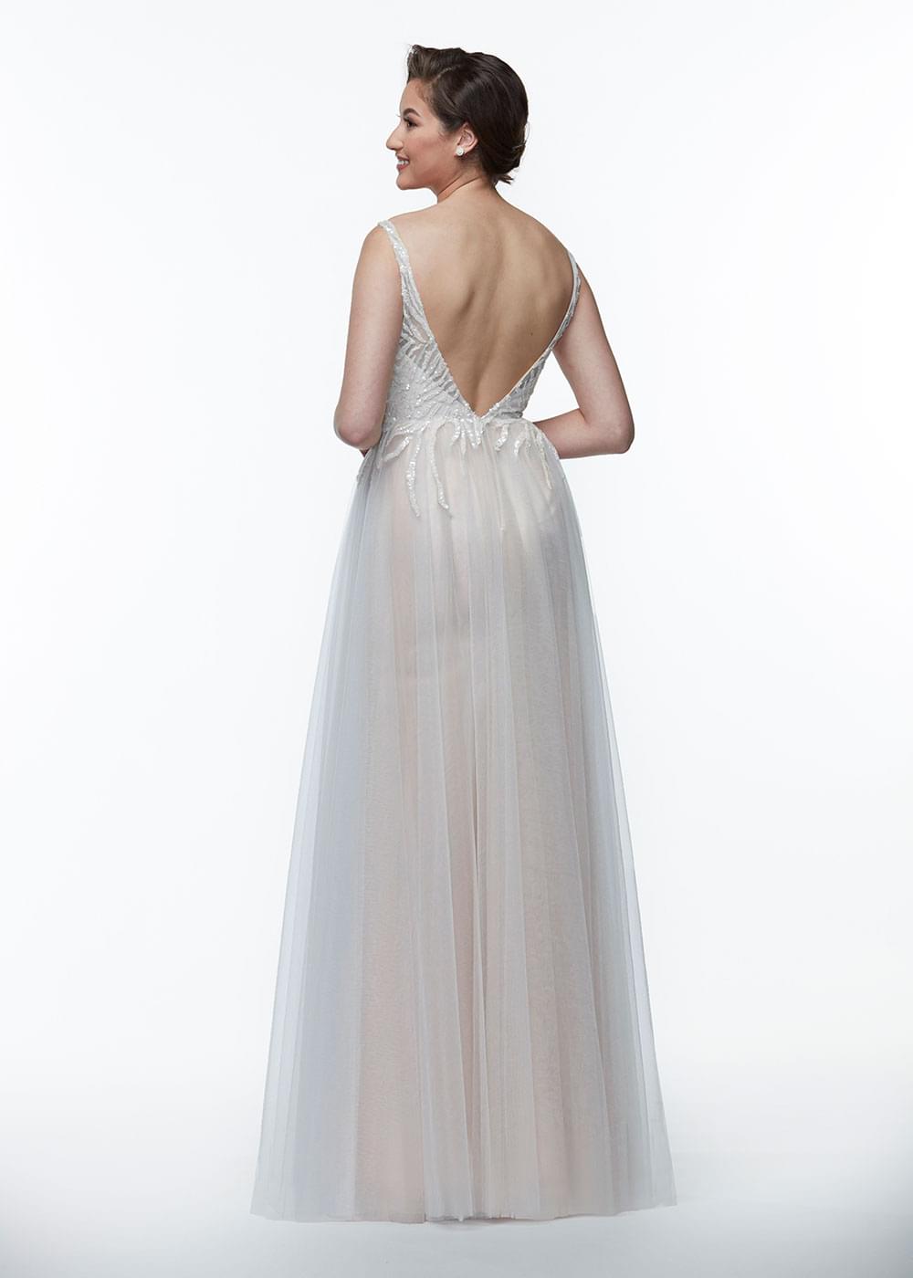 Elegant 80092 Tulle A-Line Bridesmaid Dress with Sequin V-Neck Bodice - Perfect for Weddings, Proms & Formal Events