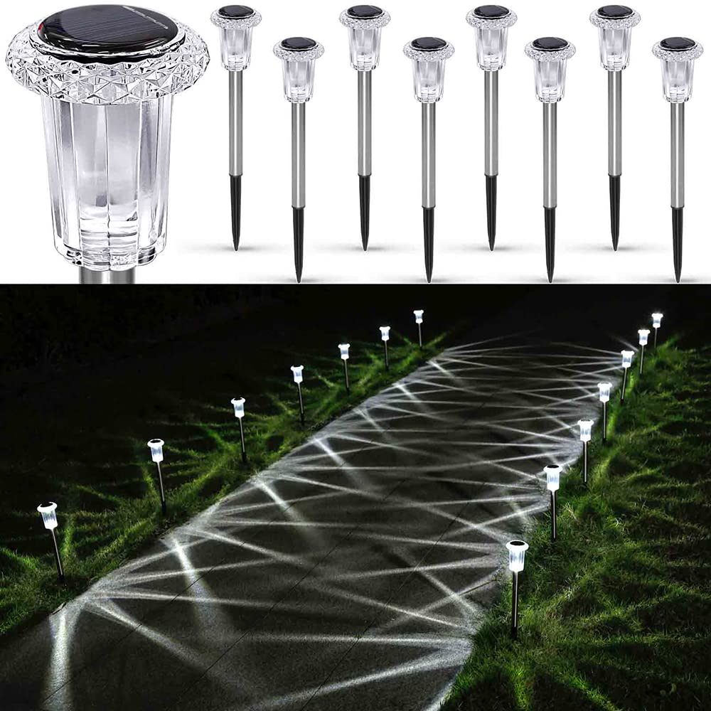 8 Pack Solar Pathway Lights Outdoor - Waterproof LED Solar Walkway Lights for Garden, Lawn, Yard, Driveway & Patio Landscape Lighting (Cold White) - Perfect for Nighttime Safety & Decorative Outdoor Illumination