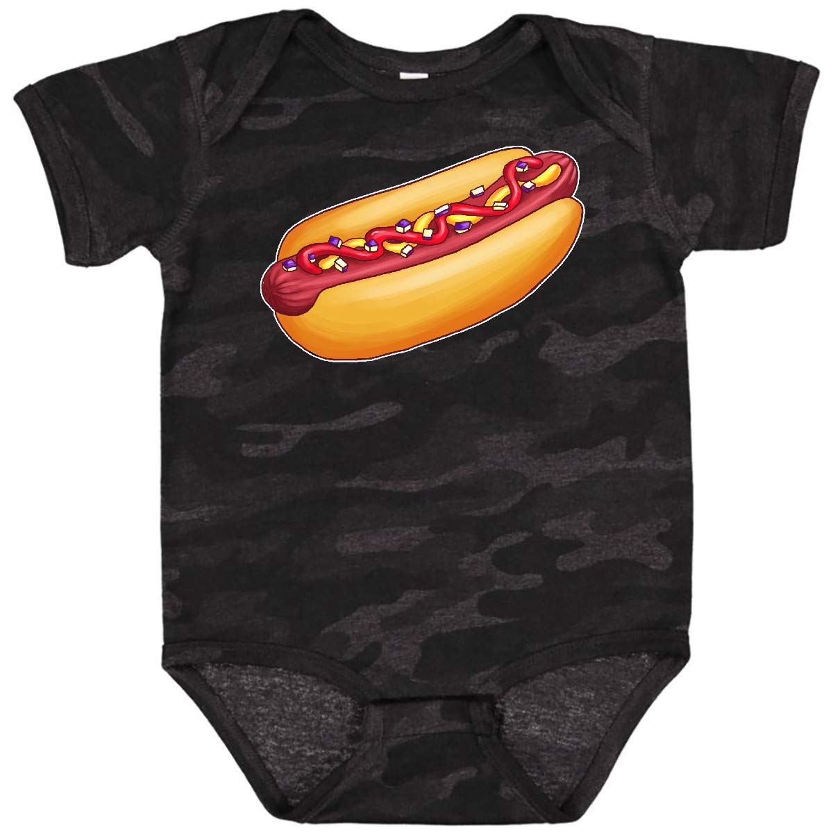 Inktastic Hot Dog Illustration Baby Bodysuit - Cute Mustard, Onions & Ketchup Design - Perfect for Newborns, Infants & Toddlers - Great for Playdates, Family Outings & Photo Shoots