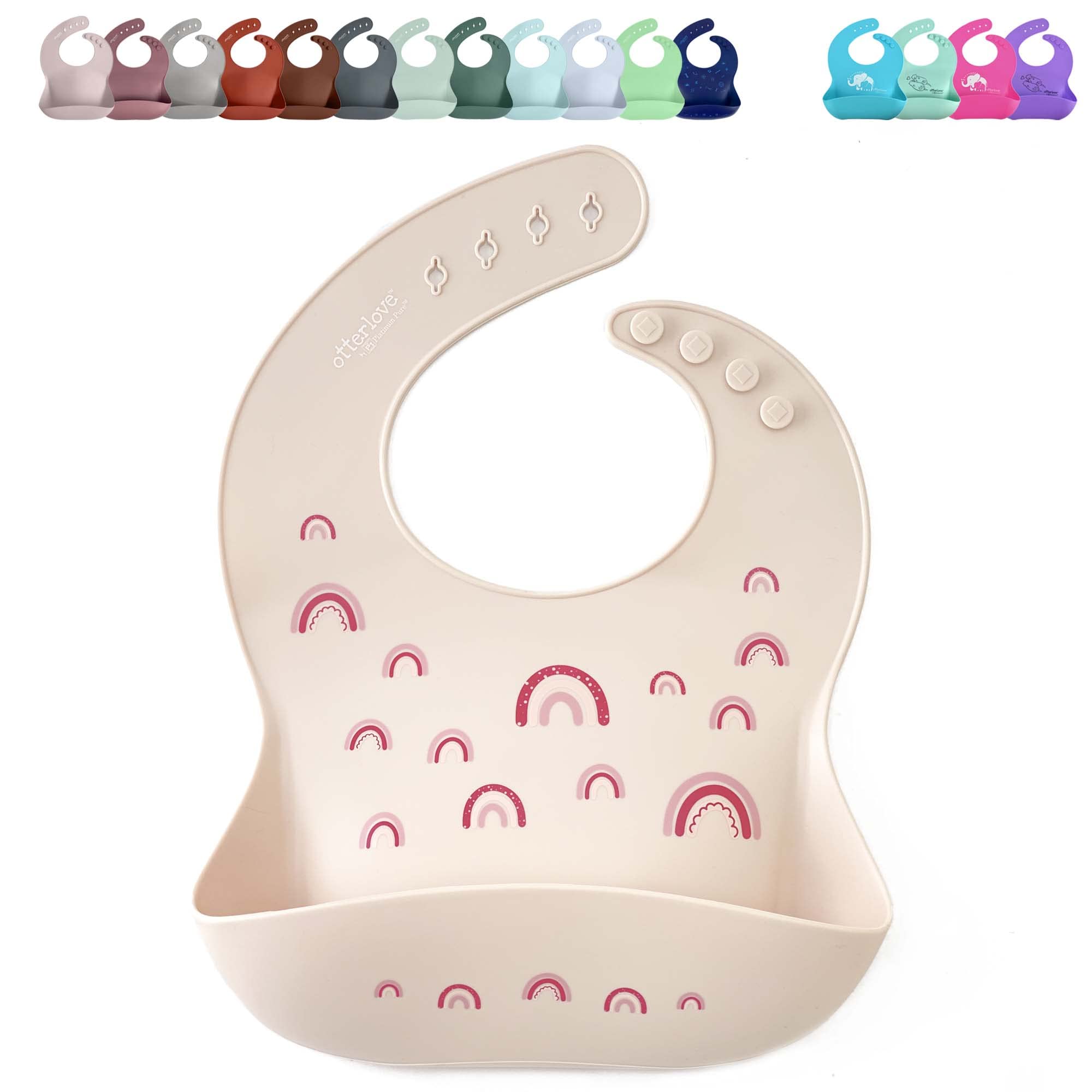 Otterlove Silicone Baby Bib - 100% Pure Platinum LFGB Certified, BPA & Phthalate Free - Wide Food Catcher Pocket - Easy Clean & Dishwasher Safe - Perfect for Toddler Mealtime, Baby Led Weaning & Mess-Free Feeding