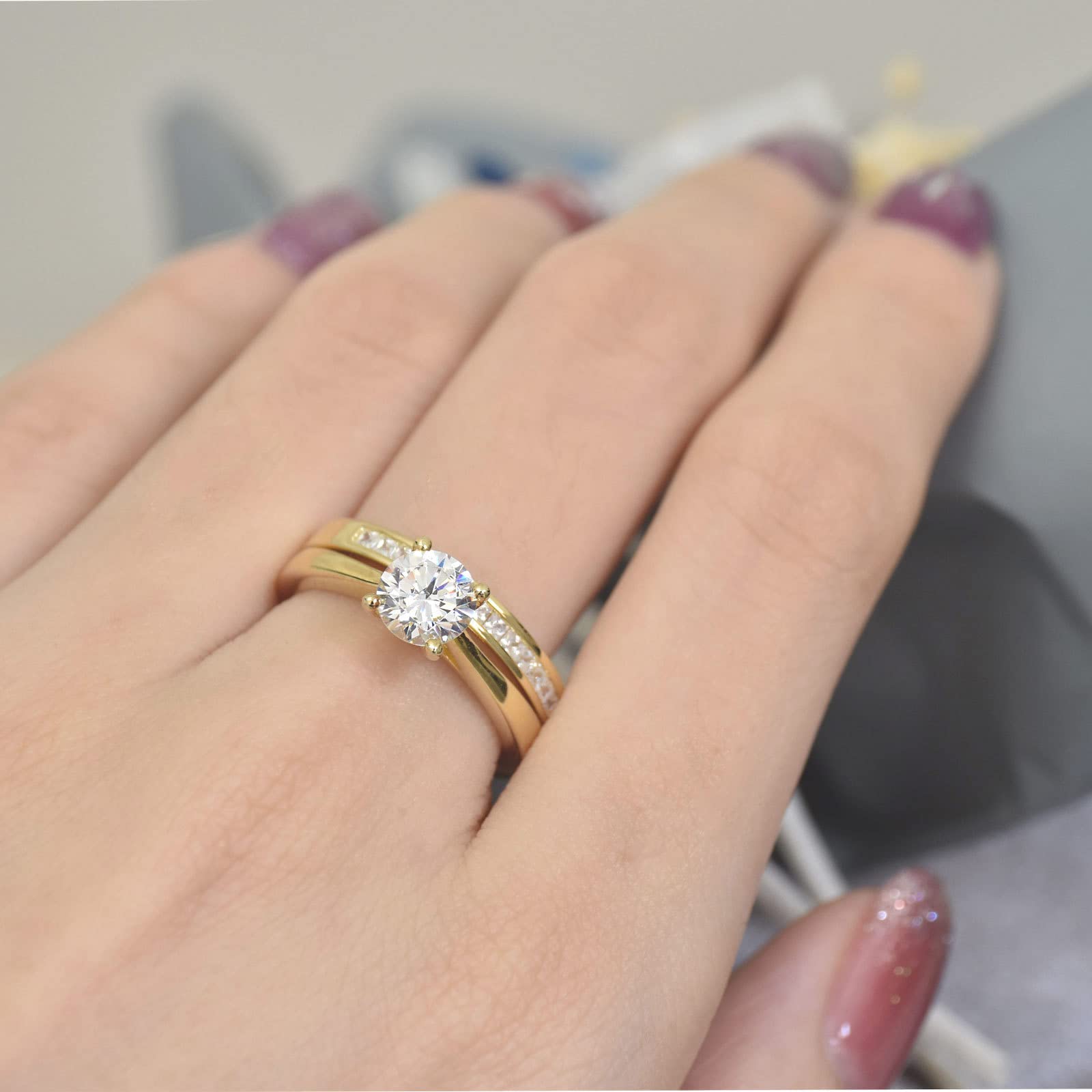SHELOVES Sterling Silver Engagement Ring & Wedding Band Set with Round CZ Cubic Zirconia, Size 4-13 | Elegant Bridal Jewelry for Proposals, Anniversaries & Special Occasions