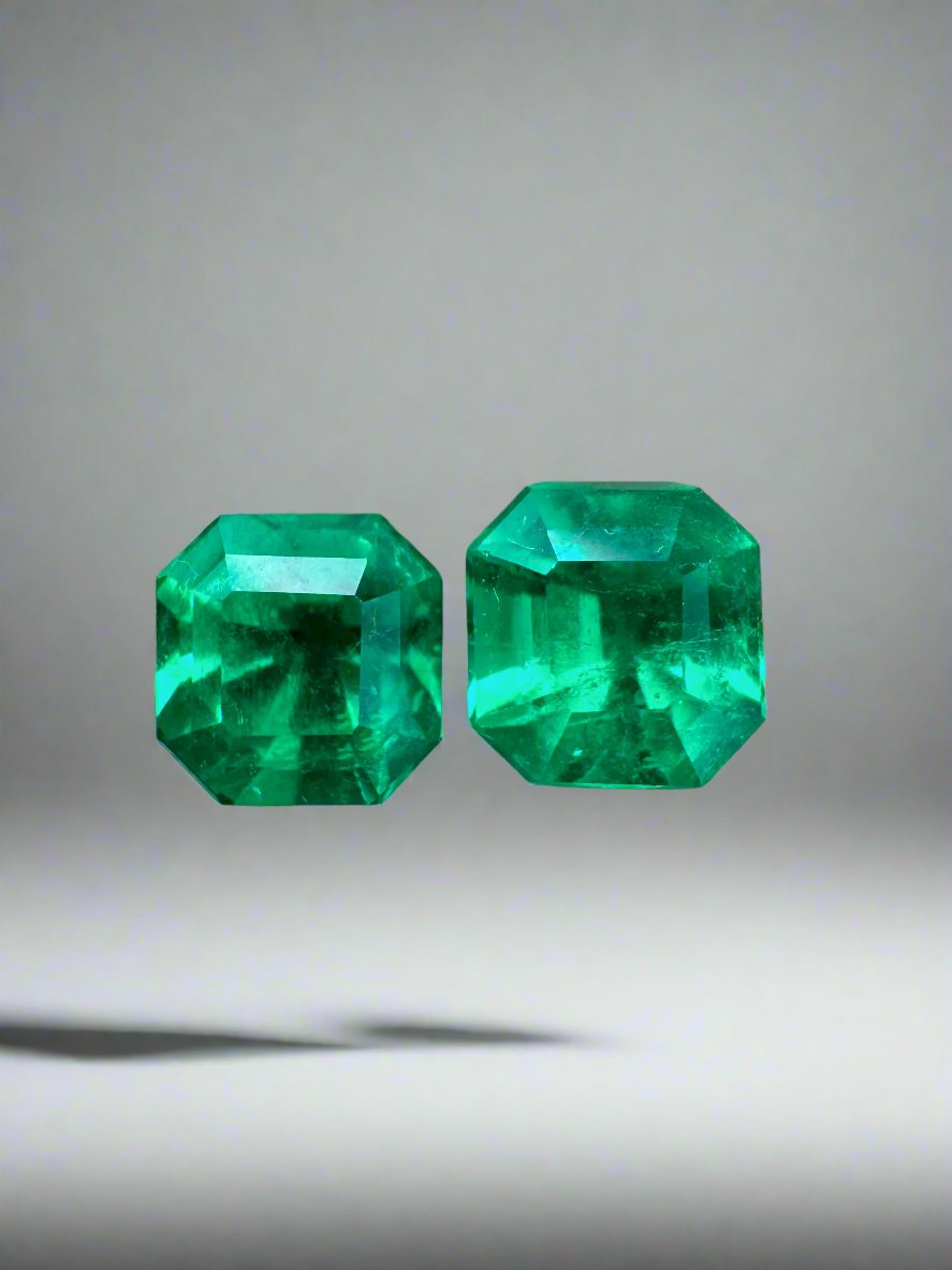 1.48tcw 5.5x5.5mm AAA+ Matching Pair Muzo Green Loose Colombian Emeralds - Asscher Cut Gemstones for Jewelry Making, Engagement Rings & Luxury Collectibles