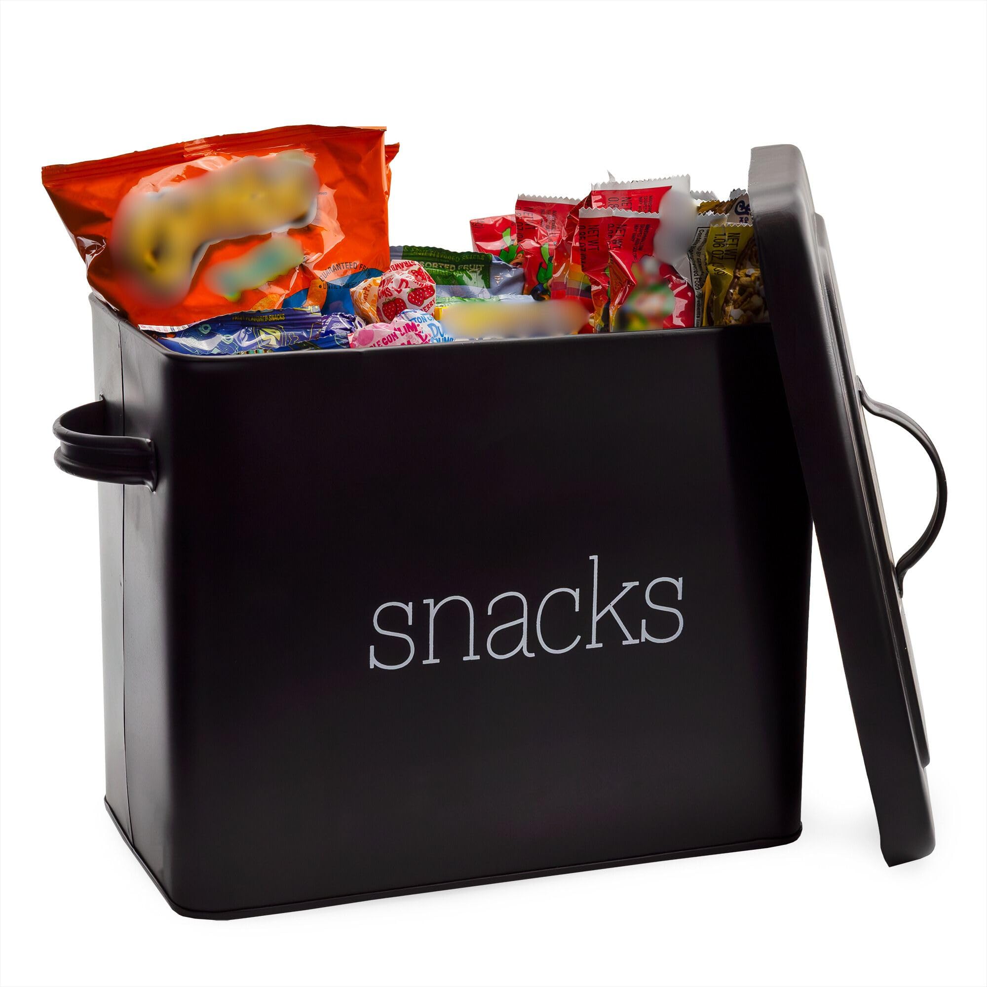 AuldHome Black Enamel Snack Bin - Modern Farmhouse Style Snack Container for Chips, Cookies & Candy | Perfect for Kitchen Counter, Pantry Organization & Party Serving