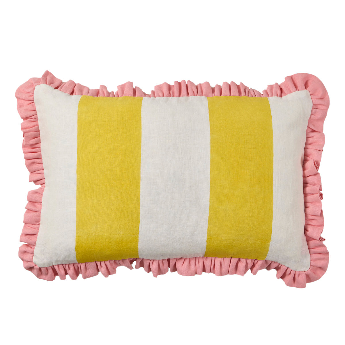 Yellow Wide Stripe Frill Cushion Cover - Soft Decorative Pillow Case for Sofa, Bed, Living Room & Home Decor
