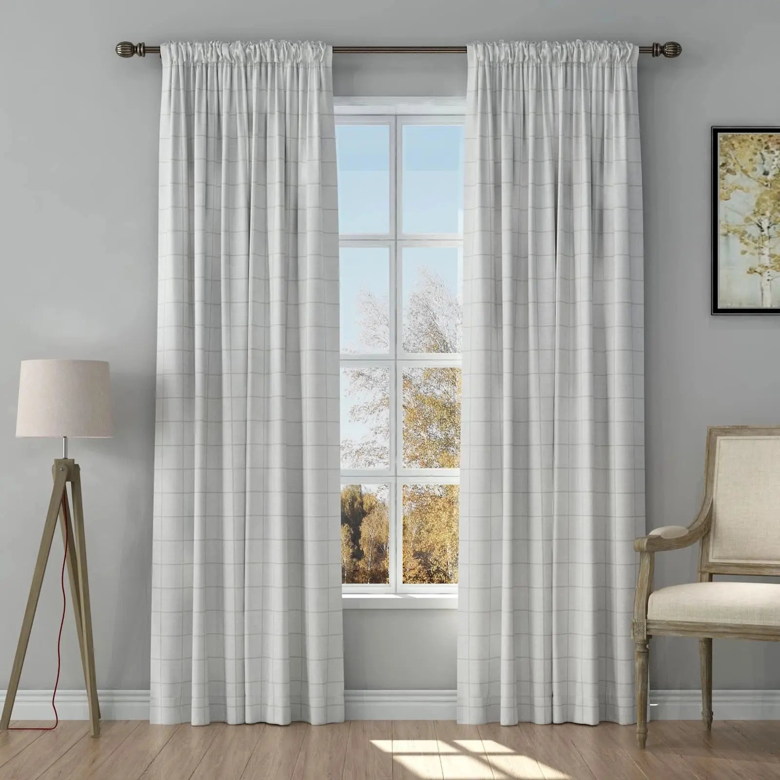 Stefana Silver Print Linen Curtains - Soft Top Blackout Drapes for Living Room & Bedroom Window Treatments