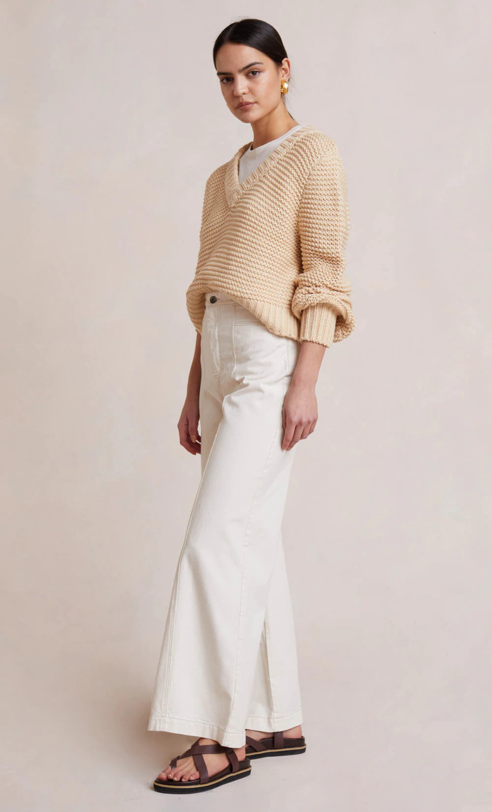 Elsa V Neck Jumper Sweater for Women - Soft Pumice Color Knit Pullover | Perfect for Office, Date Night & Casual Outfits