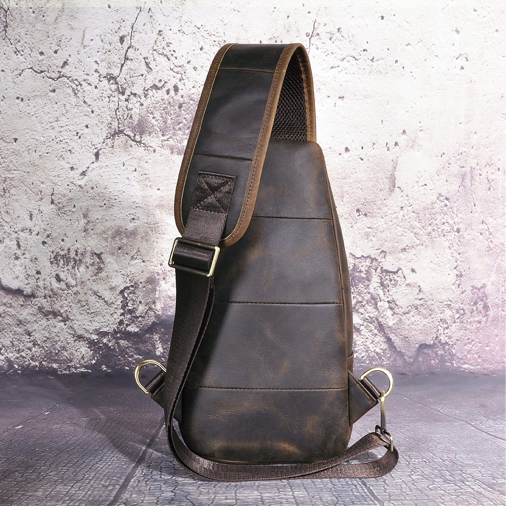 Le'aokuu Men's Leather Crossbody Sling Bag - Stylish Casual Chest Shoulder Bag for Travel, Hiking & Daily Use | Durable Designer Messenger Bag 8015
