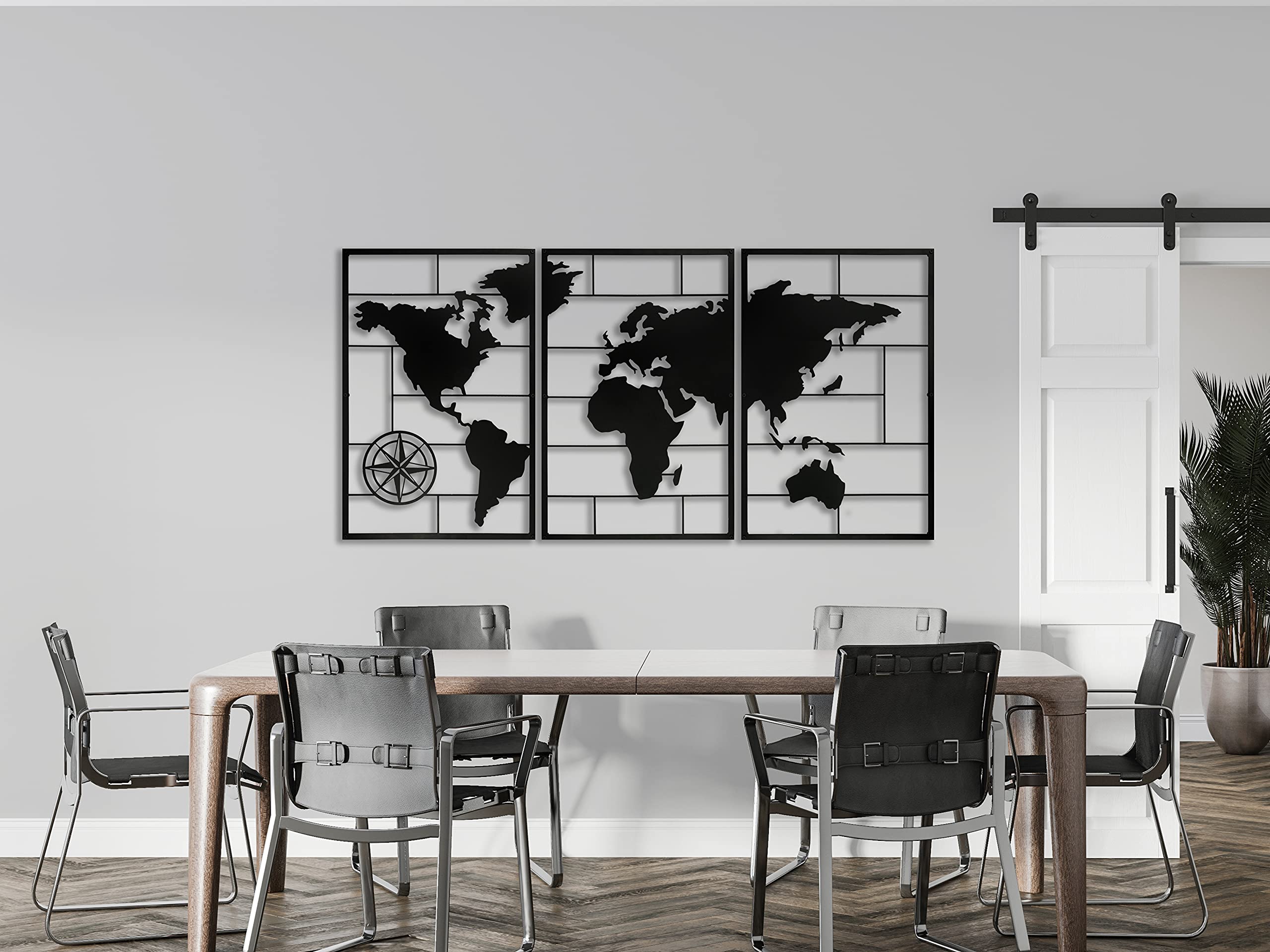 Baupor 3-Piece Black Metal World Map Wall Art Set - 47