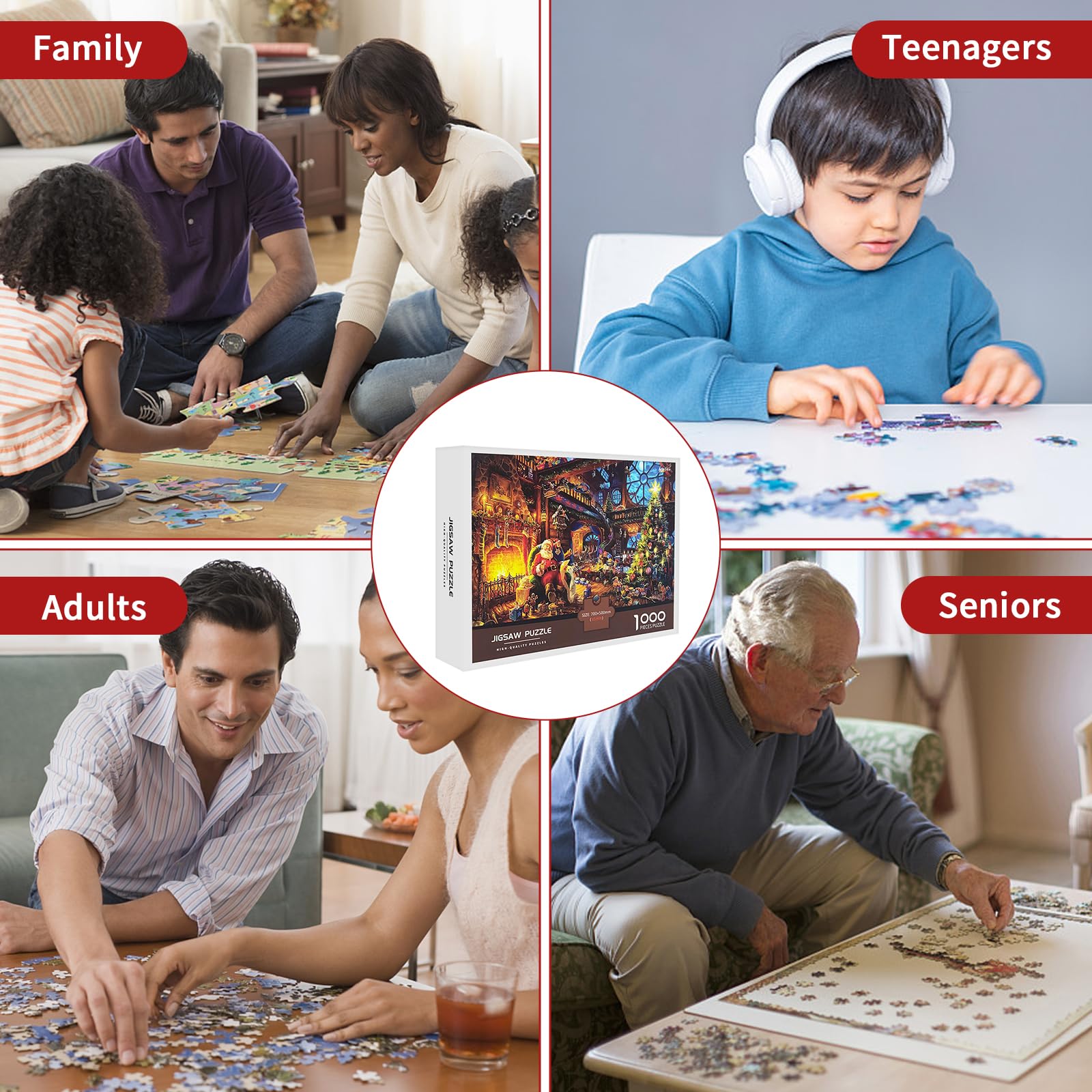 1000 Piece Christmas Jigsaw Puzzle for Adults & Teens - Santa Claus & Winter Village Scene - Premium Oil Painting Style Puzzle - Perfect for Family Game Night & Holiday Decor