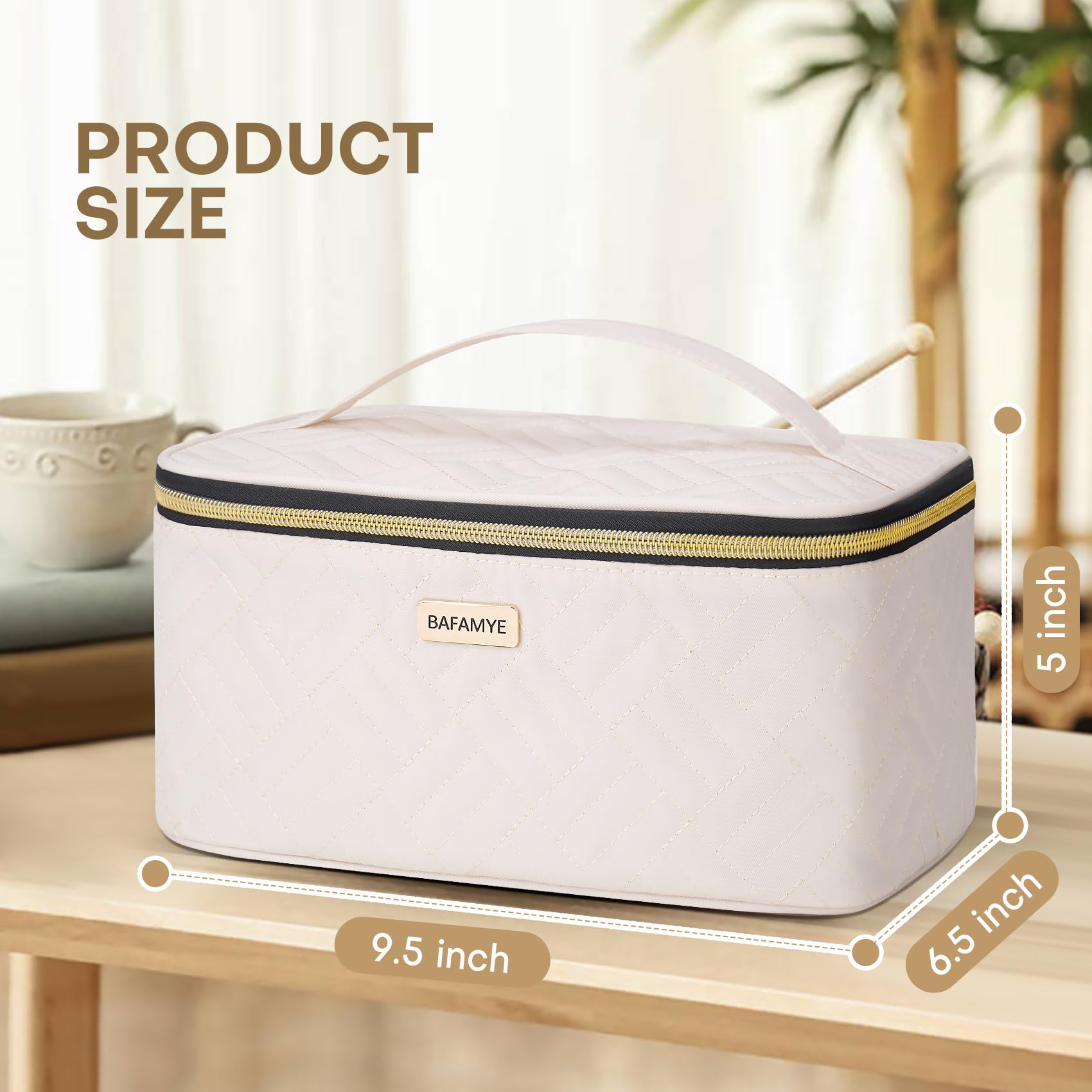 5L Travel Makeup Bag for Women - Large Capacity Cosmetic Organizer with Dividers, Portable Toiletry Case for Travel (Beige, 1.34 GAL) | Perfect for Vacation, Business Trips & Gym Essentials Storage
