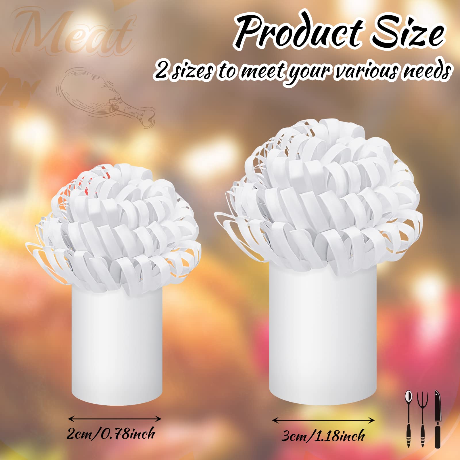 20 Pack White Decorative Paper Frills for Turkey Leg Holders - Food Wraps for Lamb Chops, Pork Roast & Chicken - Perfect for BBQ, Holiday Meals & Party Platters