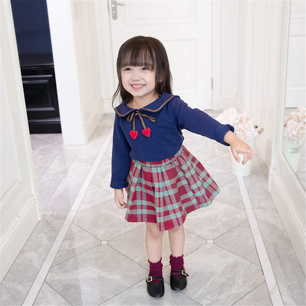 FTSUCQ Girls Love Heart Preppy Style Shirt Top + Checkered Skirt Set | Cute School Outfit for Teens | Perfect for Casual Wear, School Uniform & Photoshoots