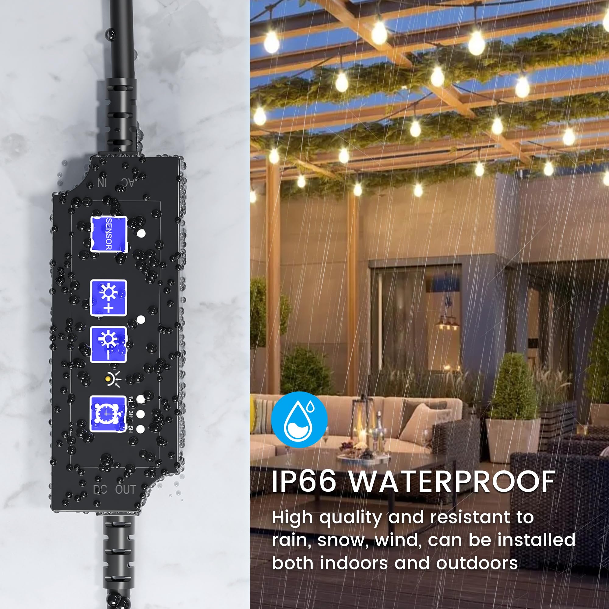 OHLUX 360W Outdoor Smart Dimmer Plug for String Lights - Dusk to Dawn Timer, Weatherproof Patio Light Dimmer Switch with Memory Function | Perfect for Backyard, Garden, Deck & Outdoor Party Lighting
