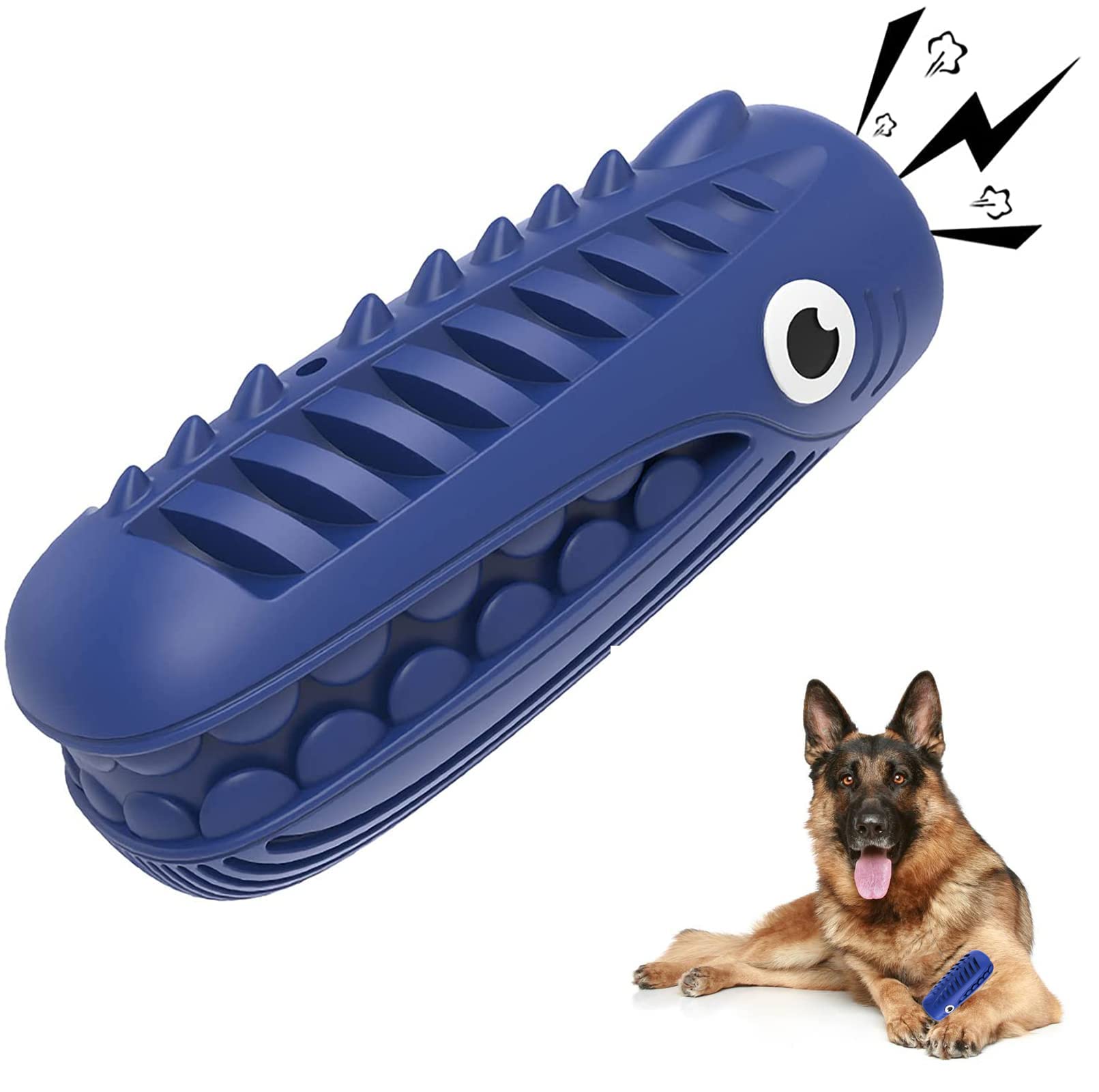 Indestructible Dog Chew Toys for Aggressive Chewers - Large Breed Tough Squeaky Toy (Blue) for Playtime