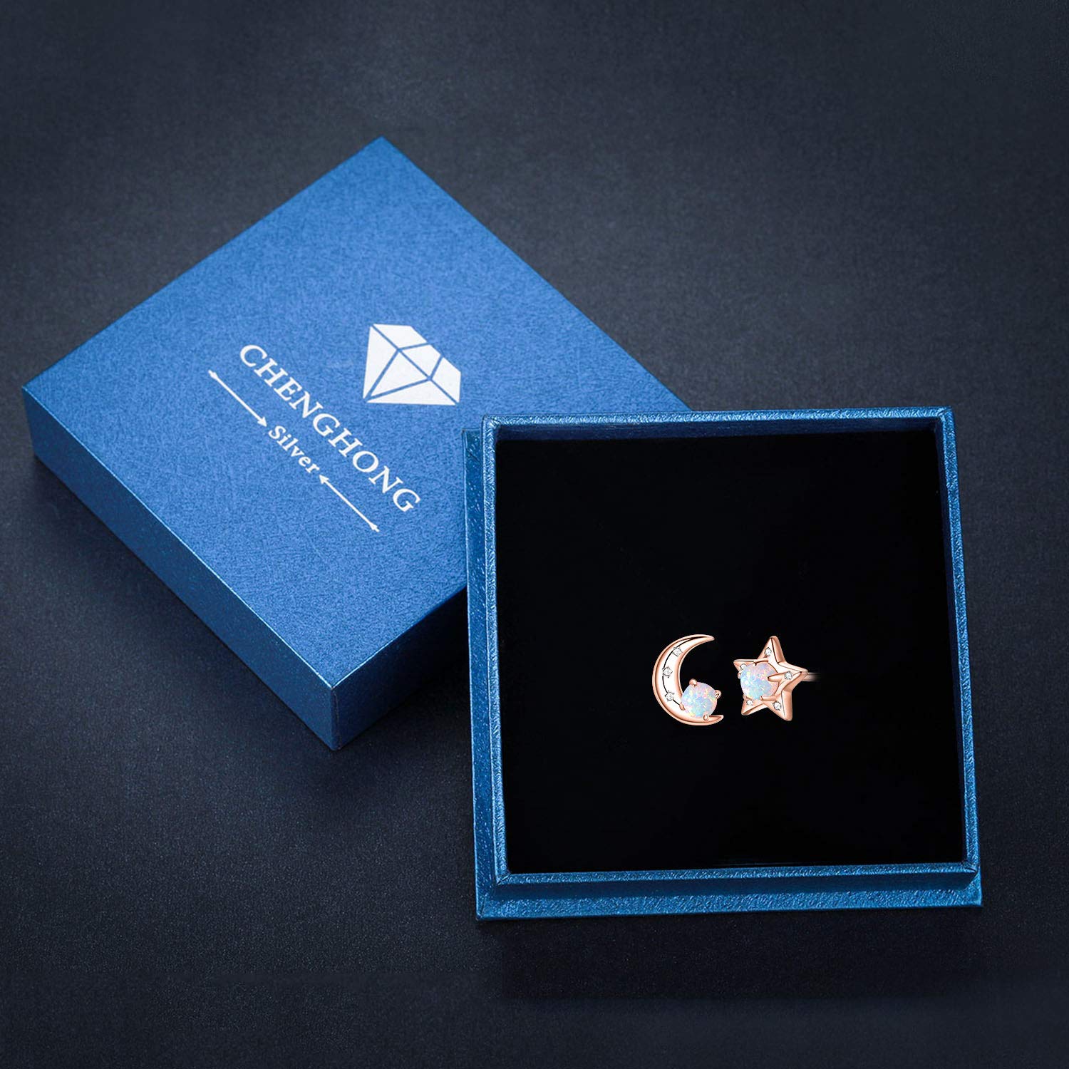 925 Sterling Silver Opal Moon and Star Stud Earrings for Women | Hypoallergenic Tiny Jewelry Gift for Sensitive Ears | Perfect for Everyday Wear, Date Nights & Special Occasions