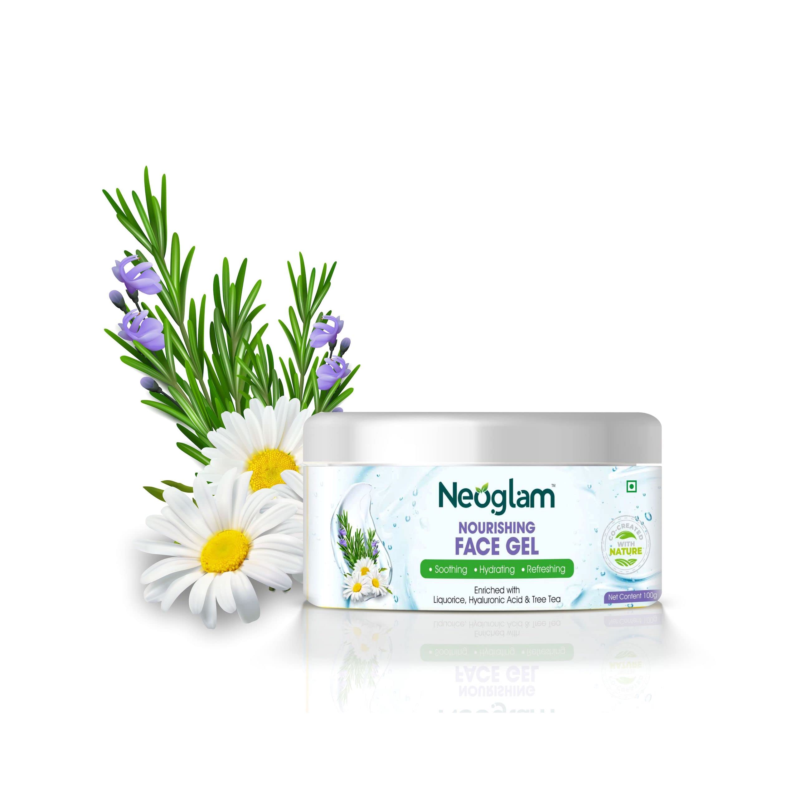 Neoglam Nourishing Anti-Acne Hydrating Face Gel (100g) - Tea Tree, Licorice, Hyaluronic Acid, Moringa, Chamomile & Rosemary - Paraben, SLS, Phthalate, Mineral Oil & Sulfate Free - Perfect for Oily, Acne-Prone & Sensitive Skin - Daily Skincare & Nighttime Hydration